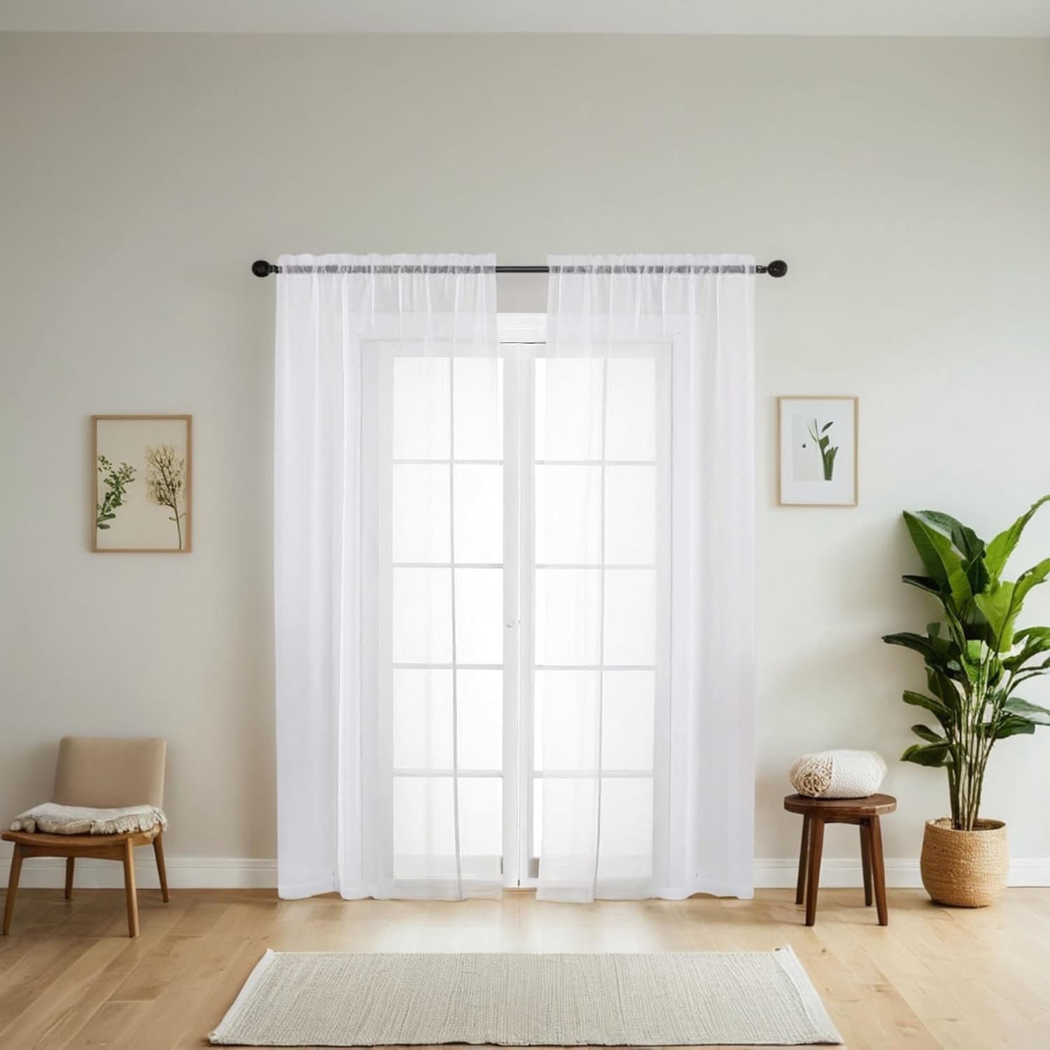 Sheer White Voile Curtains - 98" Long Rod Pocket Drapes for Living Room/Bedroom - 2 Panels Set - Soft Sheer Fabric - Light & Airy Ambiance - 39" W X 98" L Each