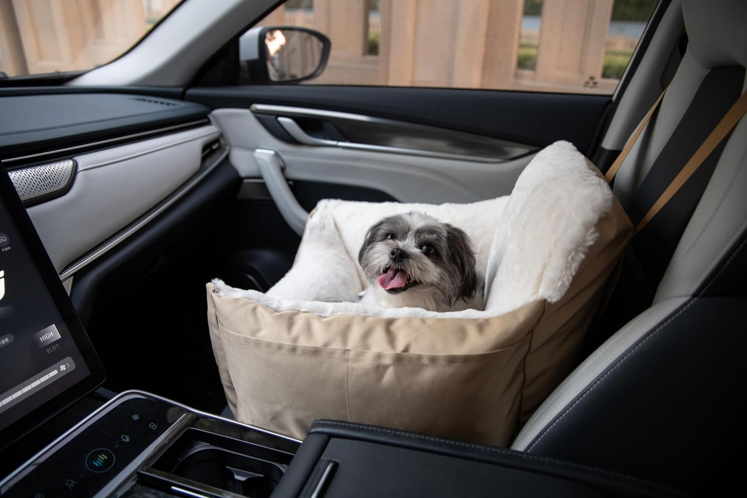 Best Pet Supplies Dog Pet Booster Seat for Car, Truck, and SUV Travel with Soft Plush Cushion with Tall Pillow and Walls, Comfortable Bedding with Secure Straps - Gray