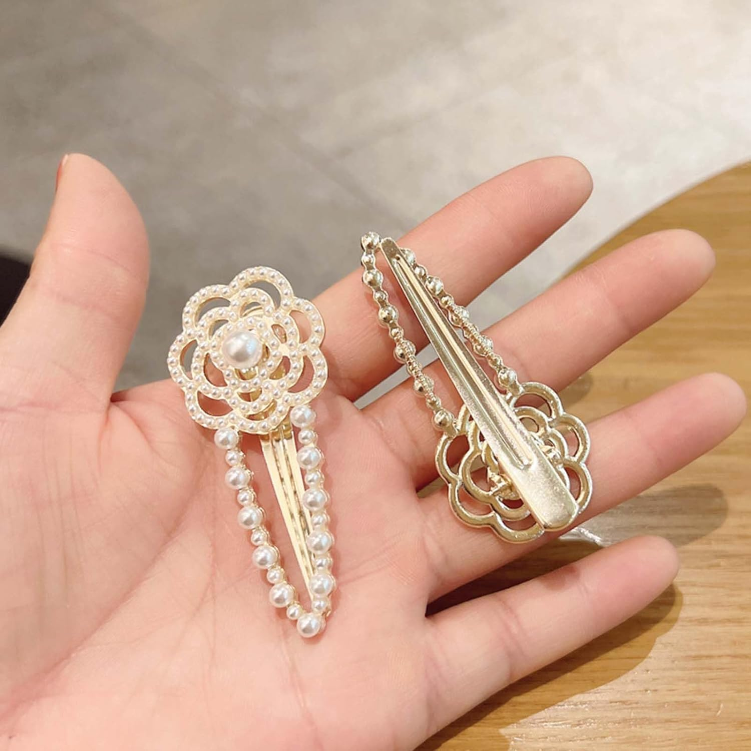 Flower Hair Clip for Women Crystal Flowers Hair Pins Gold Beads Hair Clips Paved Flowers Decorative Hairpin Beads Hair Accessories for Long Hair Fashion Gifts (Style:A) image number 6