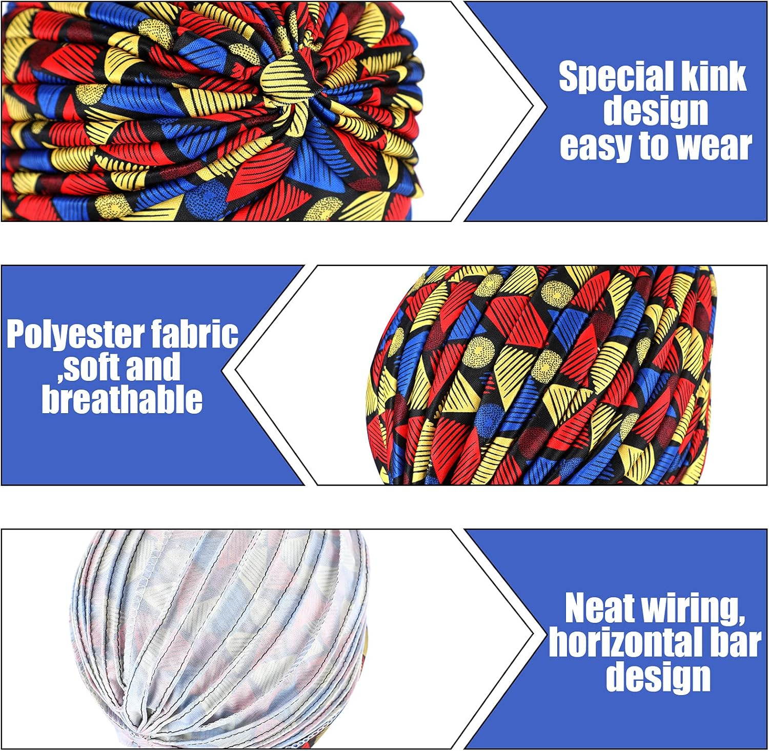 4 Pieces African Women Turban Cap Headscarf Women Turban Cap Stretch Twisted Headwrap image number 5