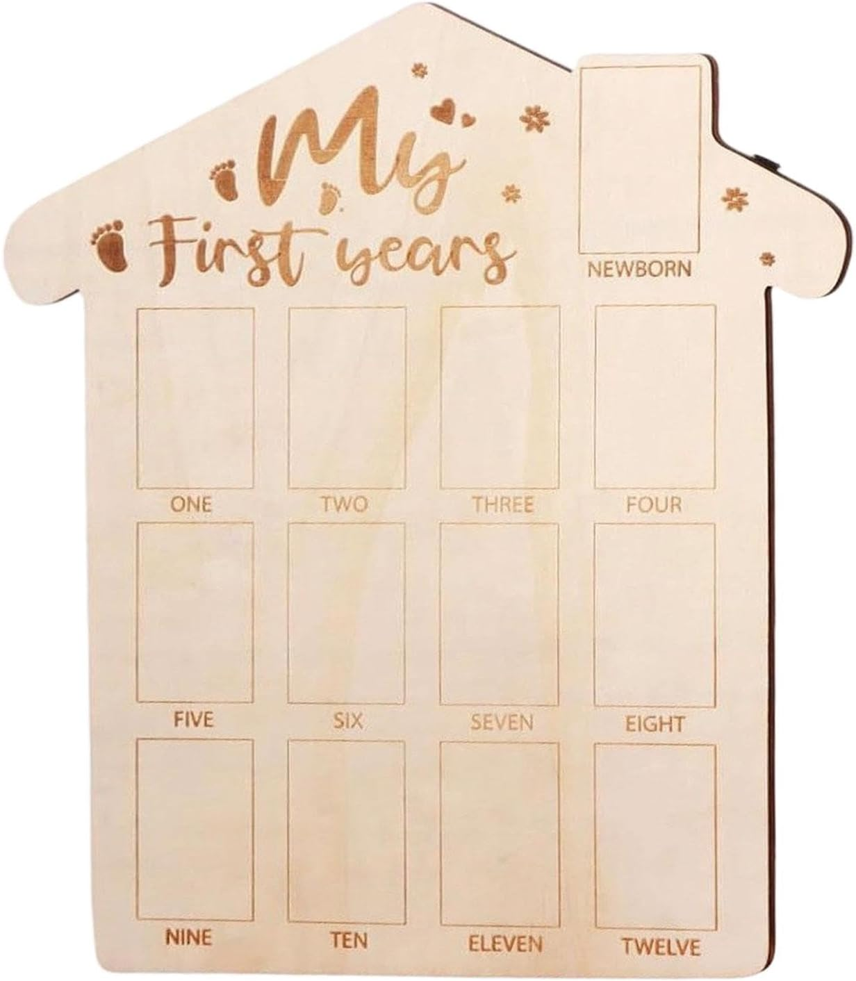 Oshhni Baby First Year Picture Frame Baby Childhood Keepsake Board Hanging Wooden Picture Board for Home Walls Reception Mantelpiece