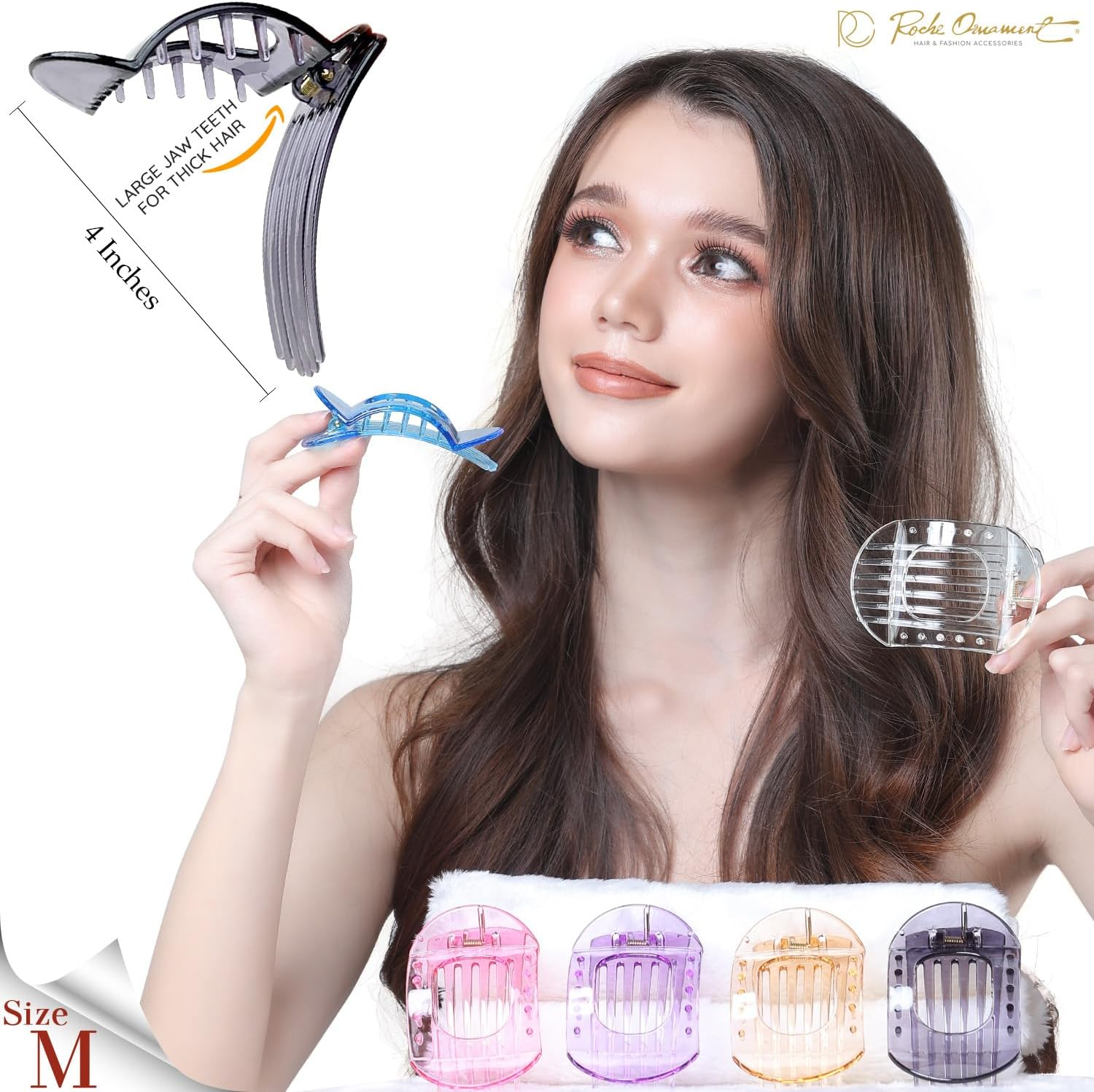 RC ROCHE 6 Pcs Flat Claw Hair Clips for Women Thick Hair French round Duckbill Square Secure Strong Hold Grip Clamps Barrettes Curved No Slip No Crease Plastic Styling Cute, Medium Transparent image number 5