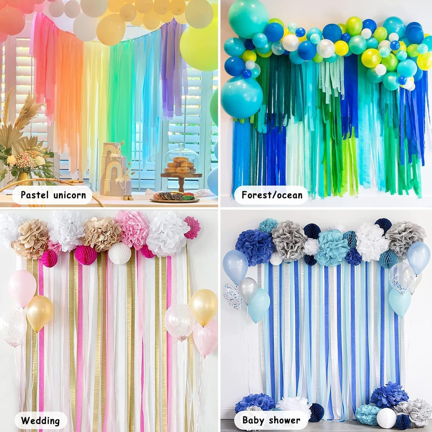 Rainbow Streamers Party Decorations Streamer, 10Pcs Crepe Paper Streamer Hanging Rainbow Streamers image number 2