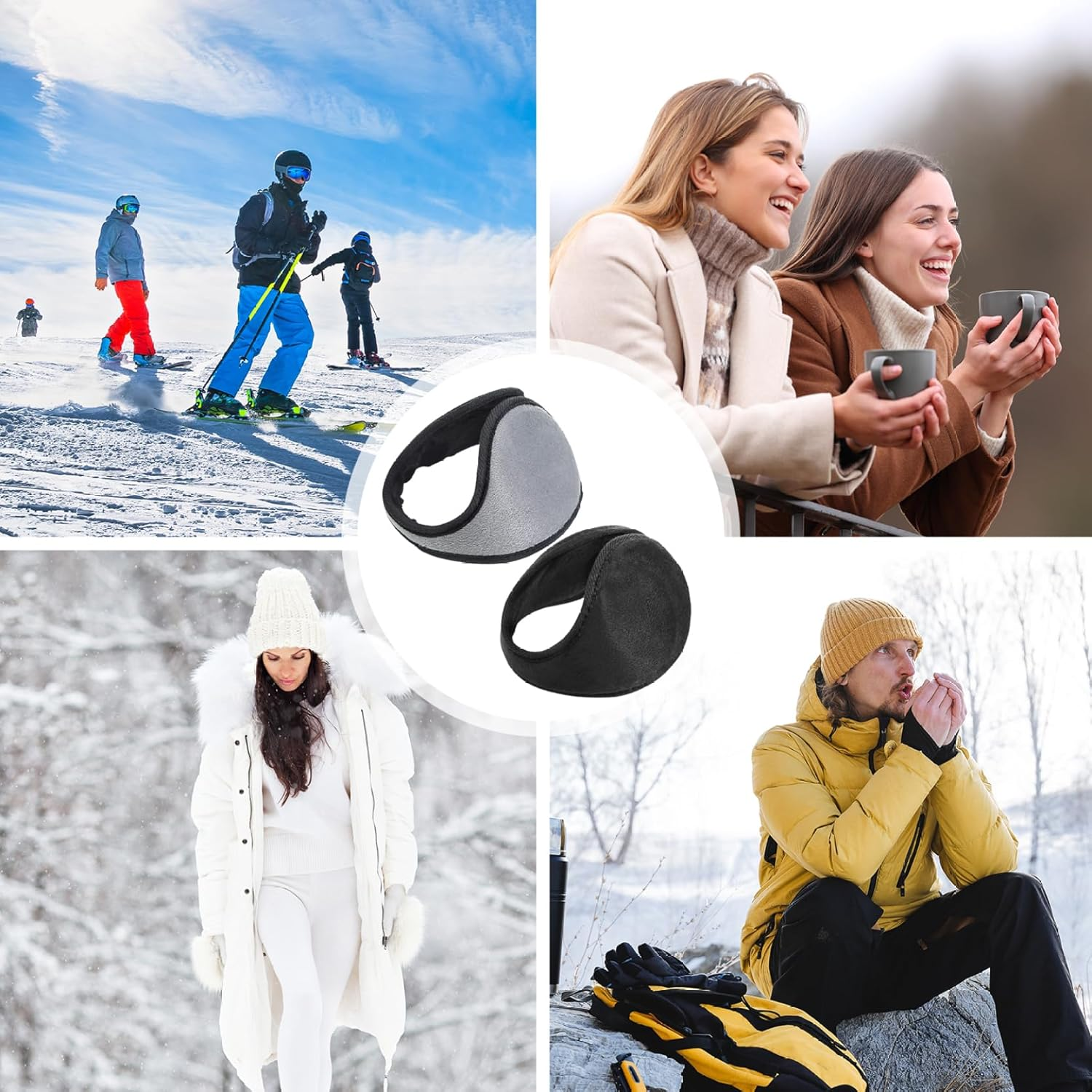 Ear Muffs 2Pcs Winter Fluffy Ear Muffs Behind-The-Head Adjustable & Foldable Ear Covers Protection for Cold Weather Running Skiing image number 4