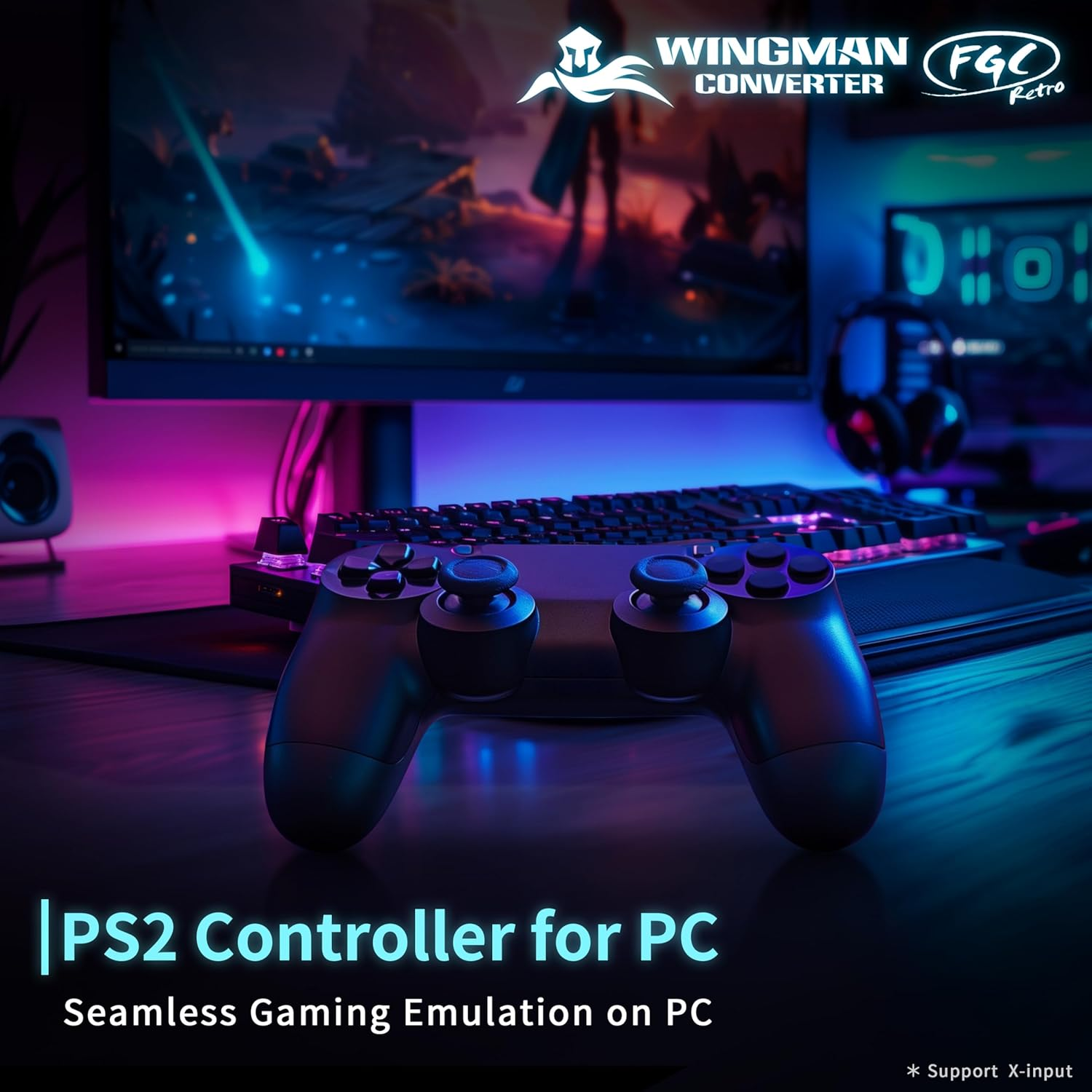 Brook Wingman FGC Retro with Keychain &ndash; PS1 & PS2 Controller for PS5, PS4, PC &ndash; Turbo, Remap, Macro &ndash; X-Input &ndash; Compatible with Dance Mats, Arcade Sticks, Rhythm Game Controllers image number 5