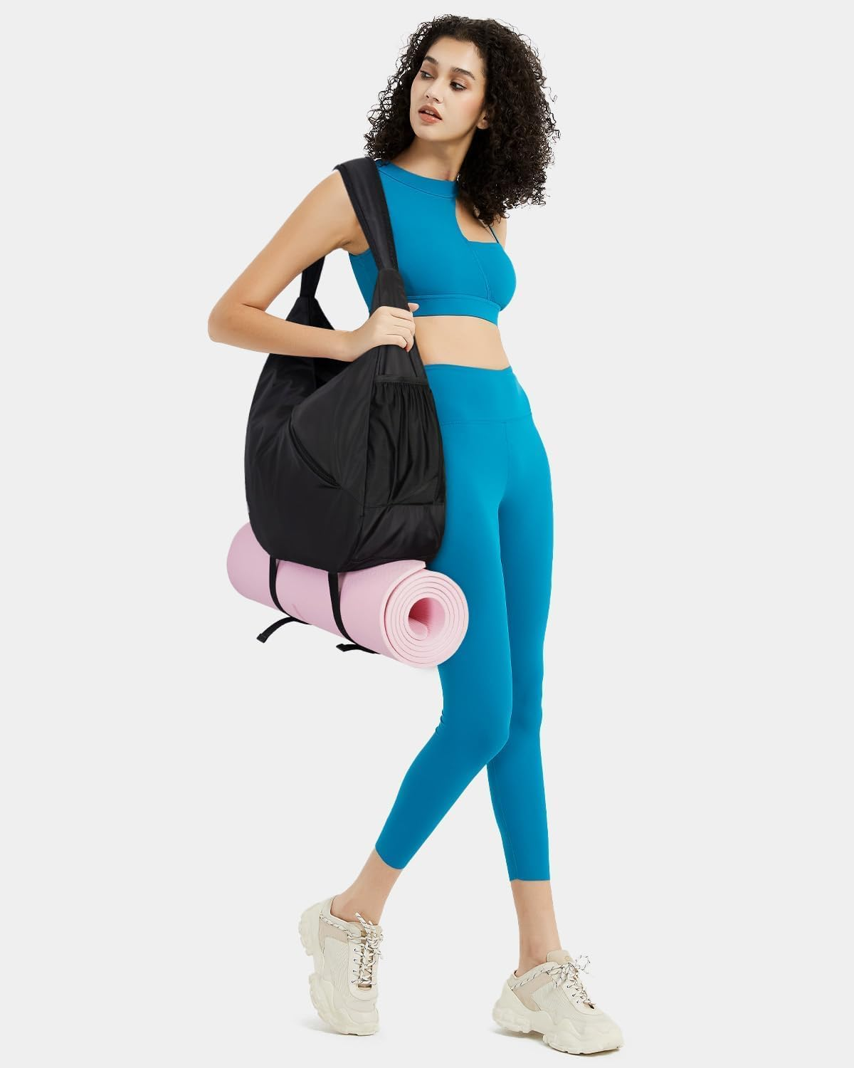 Women'S Large Gym Bag - Stylish Sports Duffel with Concealed Yoga Mat Holder & Shoe Compartment, Ideal for Workouts, Dance, and Overnight Travel with Wet Pocket for Yoga (Black) - Black image number 4