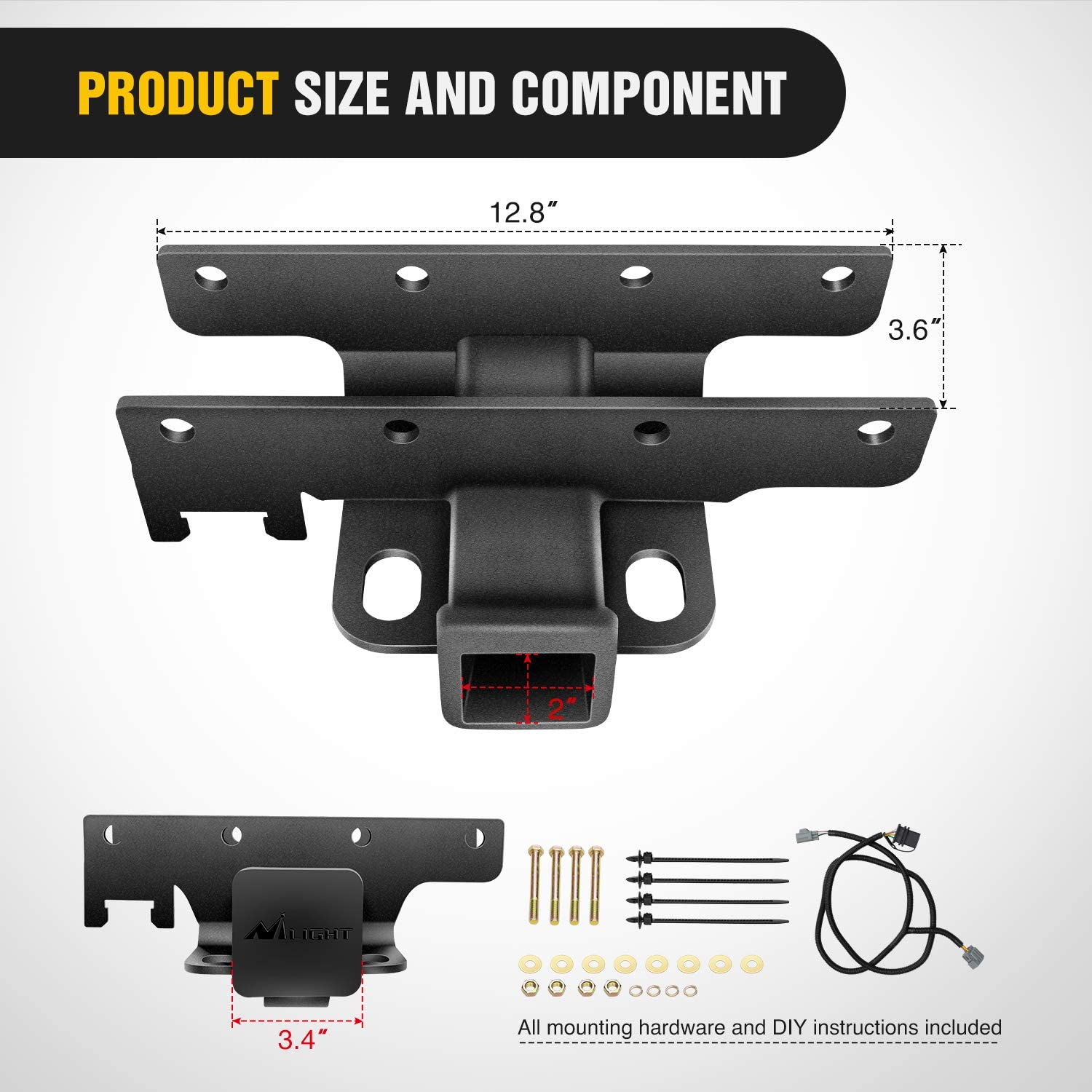 Nilight - JK-61A 2" Inch Rear Bumper Tow Trailer Hitch Receiver Kit, Compatible for 2007-2018 Jeep Wrangler JK 4 Door & 2 Unlimited, W/4-Pin Wiring Harness (Exclude JL Models) image number 6