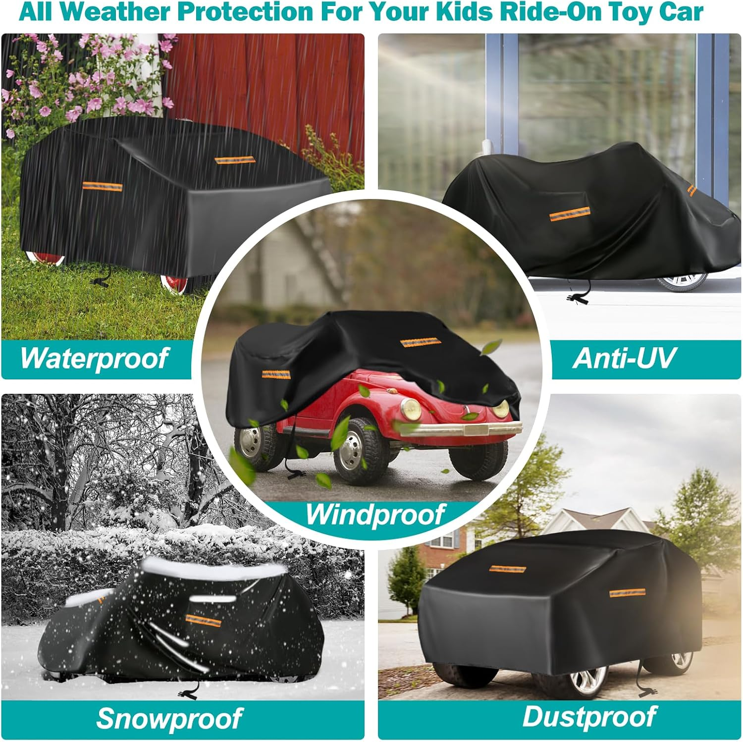 Children'S Car Cover,Large 420D Universal Ride-On Covers for Children, Electric Vehicles, Large Car Toy Cover Waterproof Outdoor with 3 Reflective Strips and Bag,Anti-Rain Dust Protection image number 1