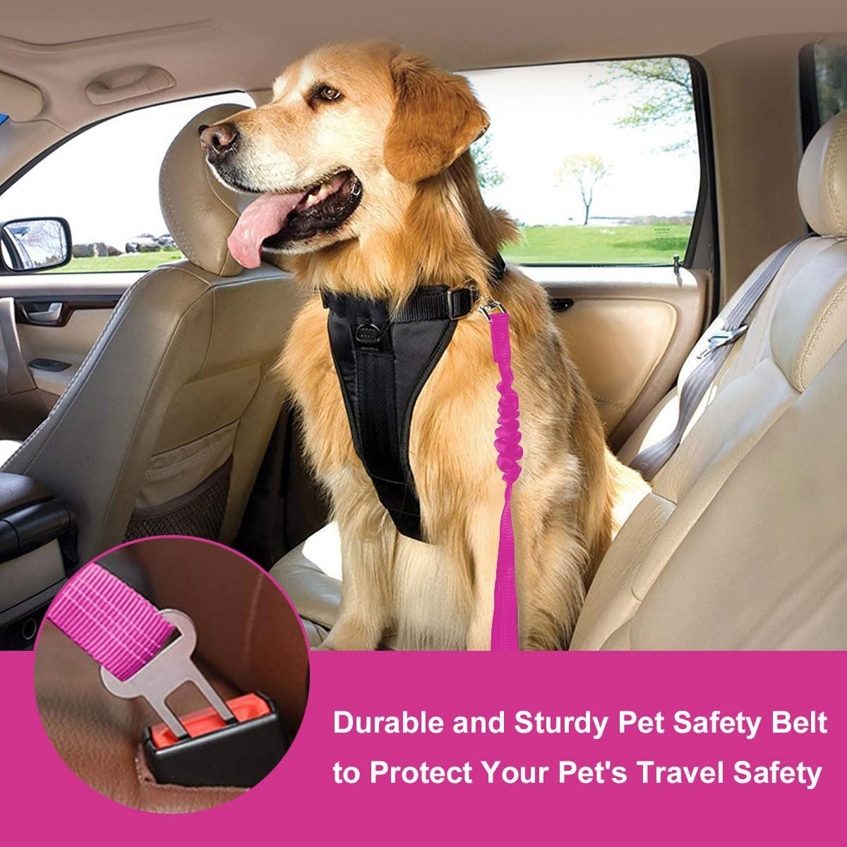Dog Seat Belt for Car, Dog Seat Belt for Car, Dog Seat Belt for All Dogs and Cats, 52-88 Cm, Pink image number 2