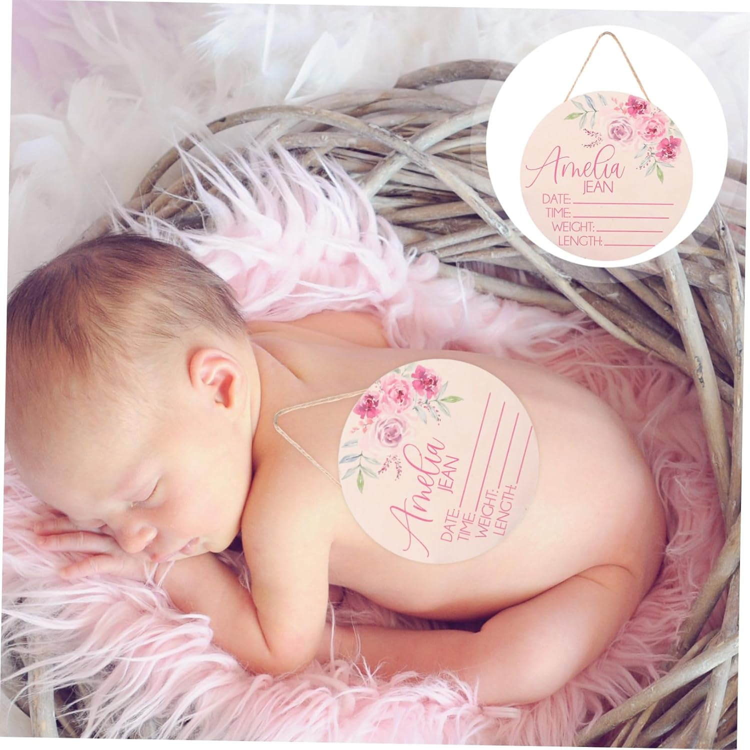 Abaodam 2Pcs Wooden Name Announcement Sign for Newborn Birth Announcement Plaque for Hospital Nursery Decor for Photo Props Record Name Weight Height Birth image number 1