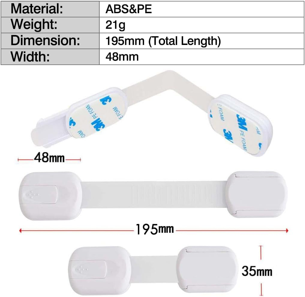 Vivva Child Safety Strap Locks 8 Pack Baby Locks for Cabinets and Drawers, Toilet, Fridge & More, 3M Adhesive Pads, Easy Installation, No Drilling Required (White) - Black image number 3