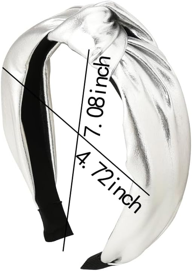 Leather Knotted Headband Silver Bowknot Headbands for Women Girls Cross Knot Hairband Wide Turban Headband for Women image number 1