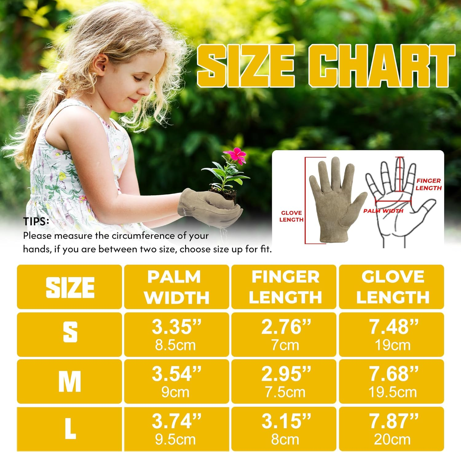 HANDLANDY Genuine Kids Leather Work Gloves for Ages 3-11, Children Gardening Gloves for Boys, Girls image number 4