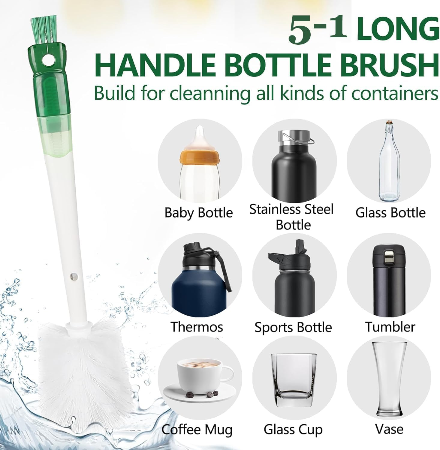 2Pcs 5-In-1 Water Bottle Cleaner Brush,Multipurpose Detachable Cleaner Brush for Cleaning Cup Lid Edge Gap and Straw(Green+Orange) image number 4