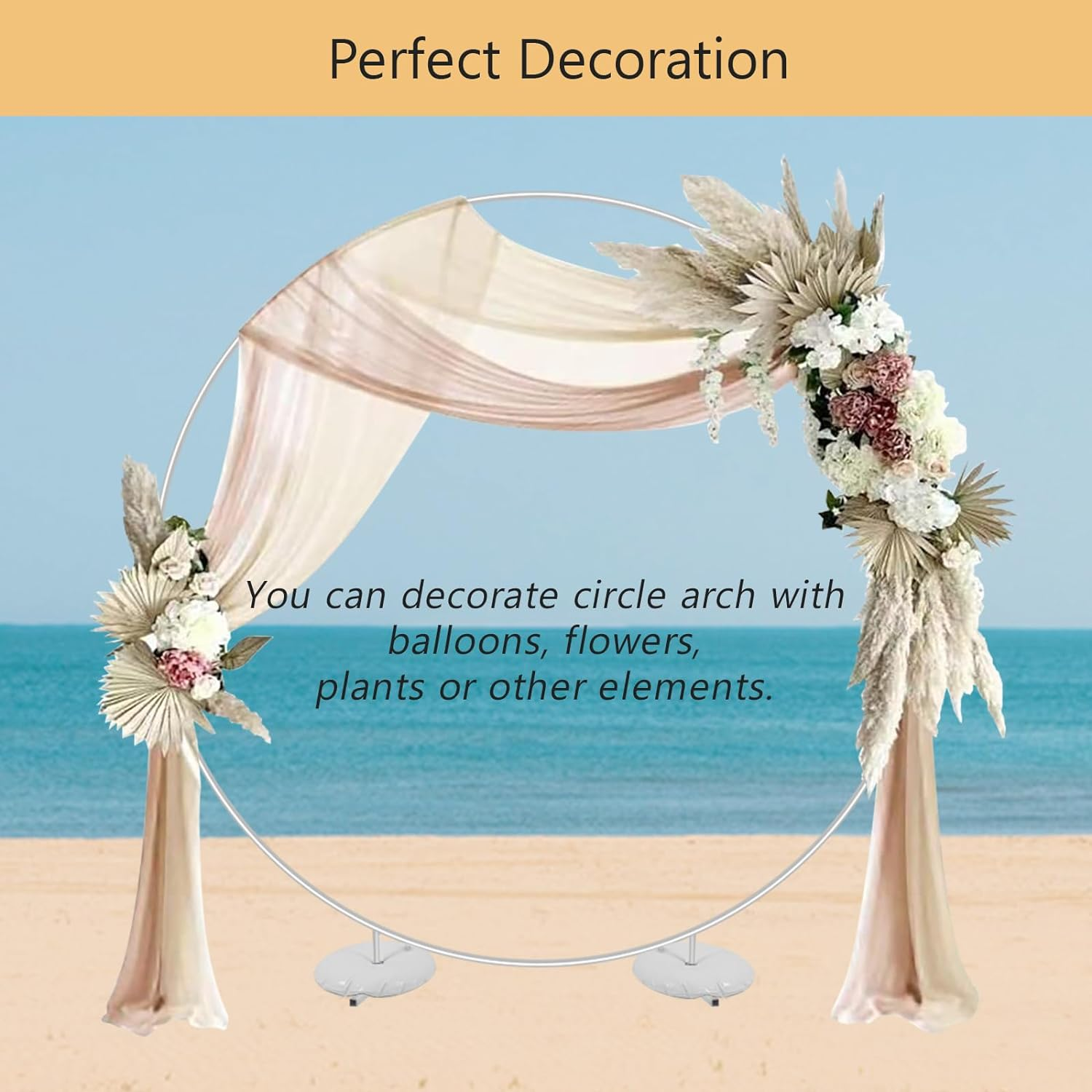 2M/ 6.6Ft round Backdrop Stand Stability & Durability Metal Balloon Arch Stand Circle Balloon Arch Kit White Garland Frame for Indoor and Outdoor Party Wedding Decorations image number 3