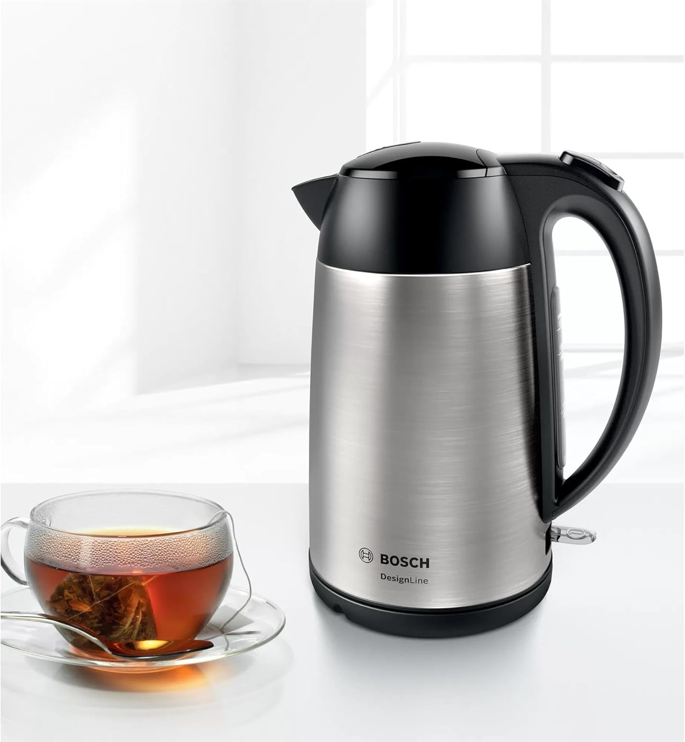 Bosch Designline TWK3P420GB Stainless Steel Cordless Kettle, 1.7 Litres, 3000W - Silver & Black image number 1