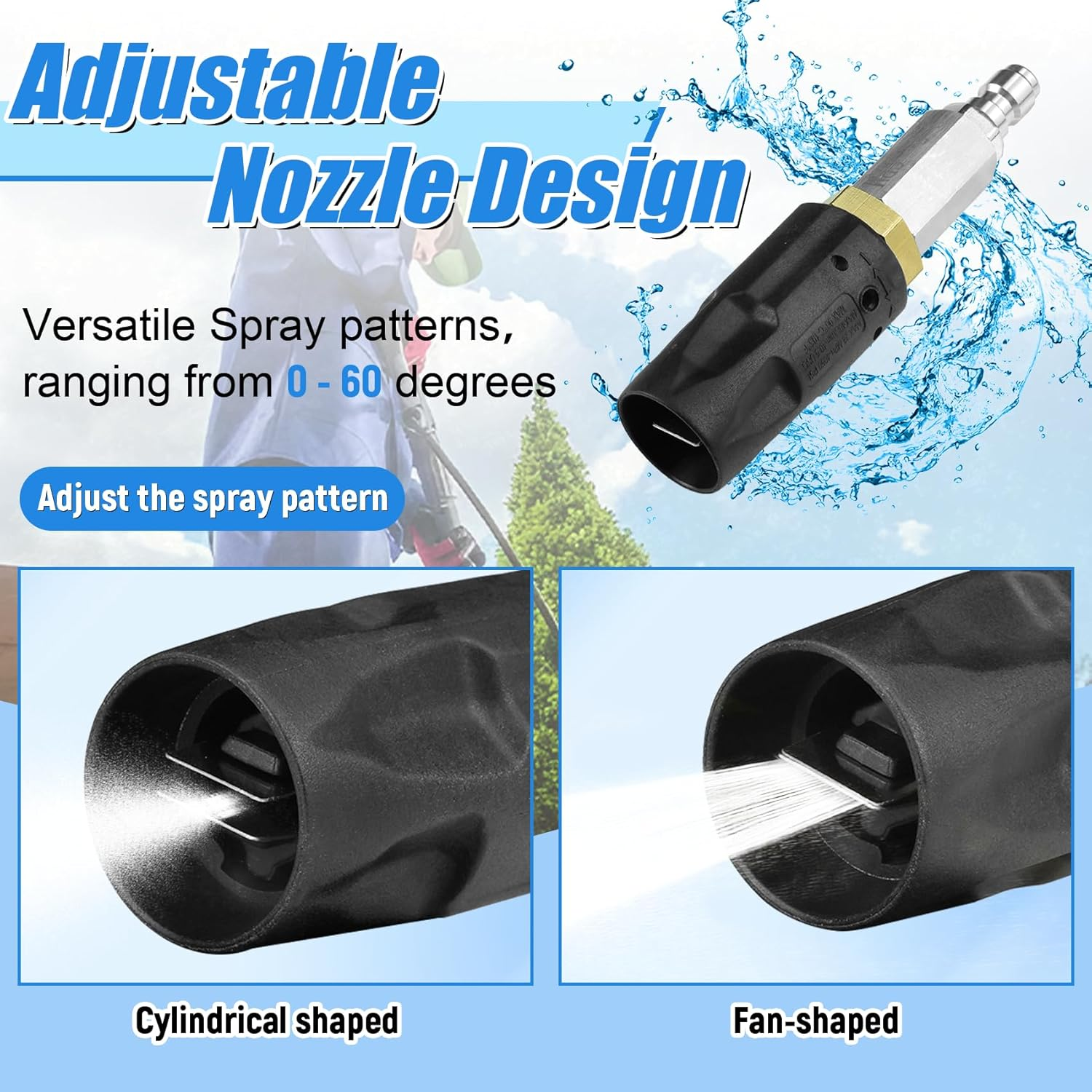 Adjustable Downstream Soft Wash Nozzle， Twist Nozzle 0 to 60&deg; Spray Pattern with Low to High Reach， for Elevated Areas and Hard to Reach， for Use with Pressure Washer 3-7 GPM image number 2