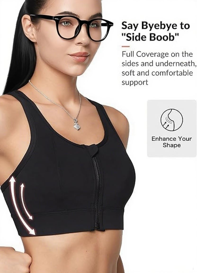 Aymorder Sports Bras for Women with Adjustable Straps Zip Sports Bra without Steel Rim Front Closure Crossed Back Supportive Bras High Elasticity Running Tank To image number 5