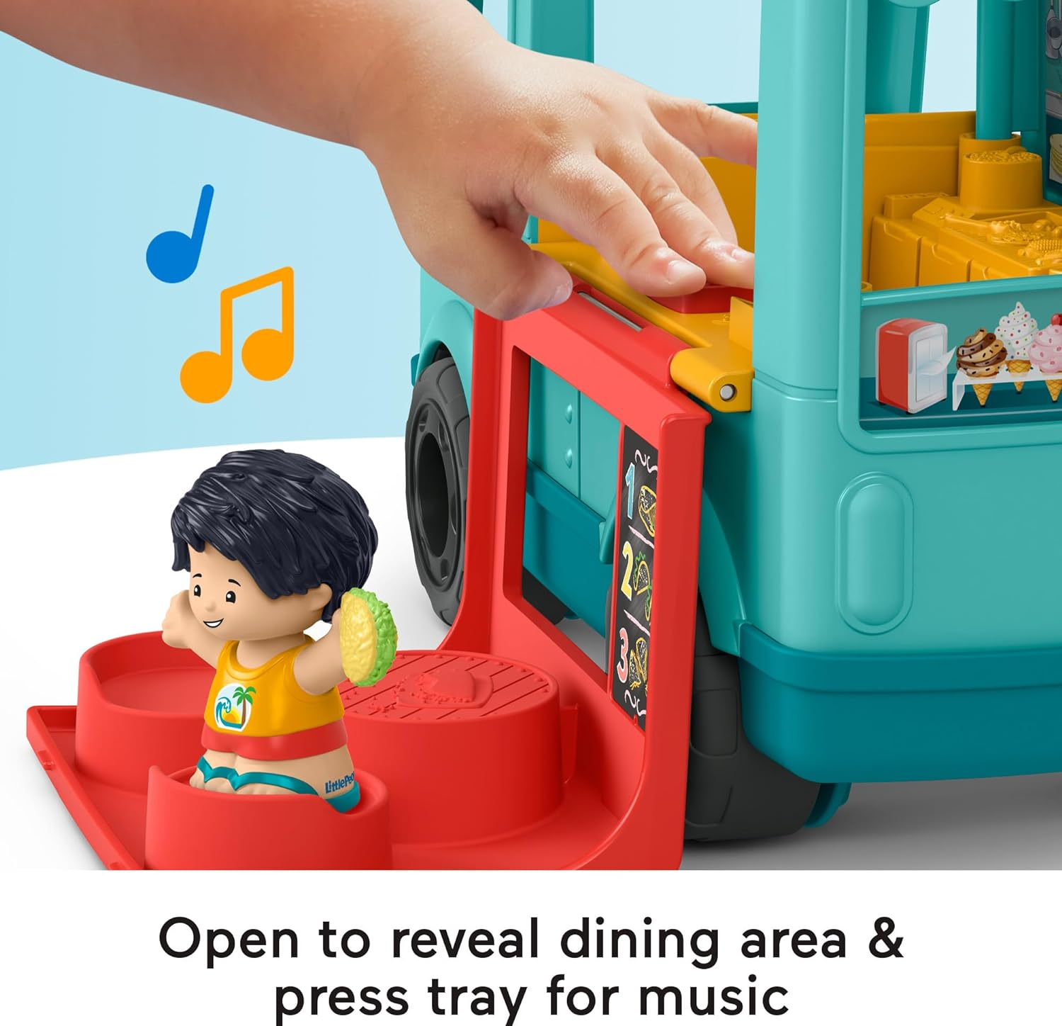 Fisher-Price Little People Musical Toddler Toy Serve It up Food Truck Vehicle with 2 Figures for Pretend Play Kids Ages 1+ Years image number 1