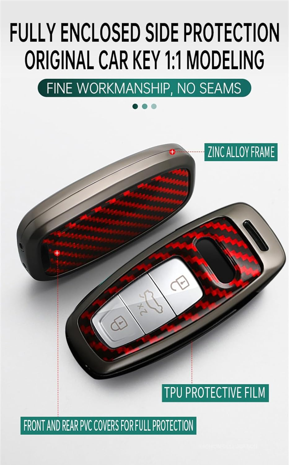 Ontto Alloy Car Key Fob Cover Fit for Audi A6 A7 A8 E-Tron Q5 Q7 Q8 C8 D5 A6L A8L SQ8 2019-2023 Keyless Entry Remote Key Case Keyring Key Shell Holder Keychain Protector Accessories White A