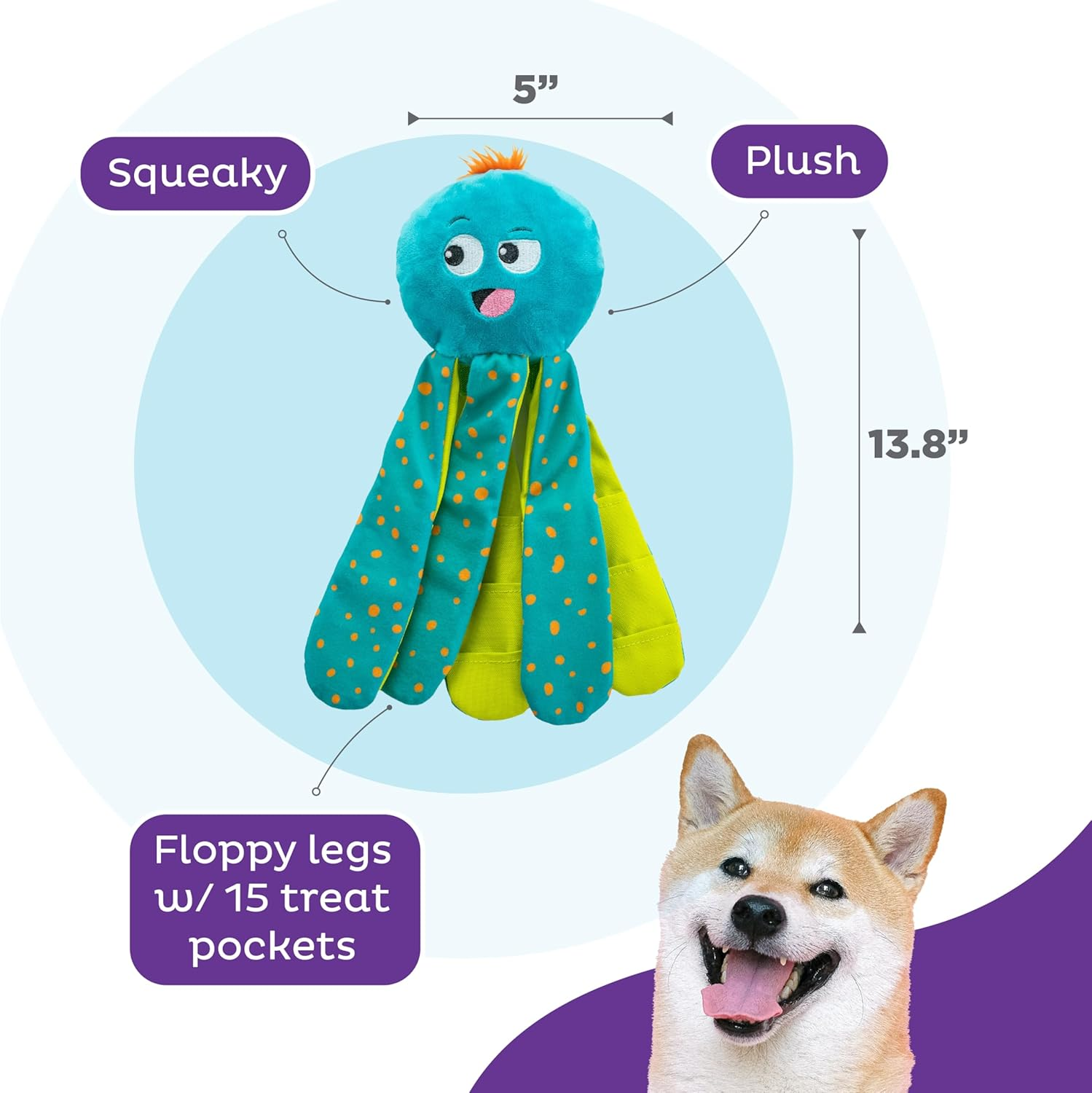Outward Hound Nina Ottosson Silly Legz Interactive Plush Dog Puzzle, Dog Enrichment Toys, Plush, Floppy, Long, Octopus, Blue image number 4