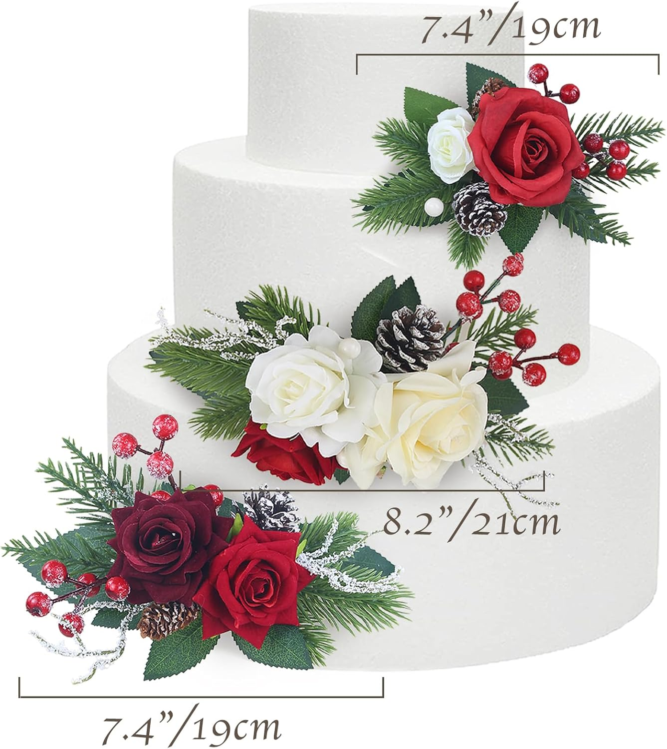 Rinlong 3Pcs Pre-Made Cake Topper Cake Decorating Flowers for Christmas Cake Decor Burgundy Xmas Cake Decorations for Wedding Baptism - Baby'S Breath  Eucalyptus image number 7