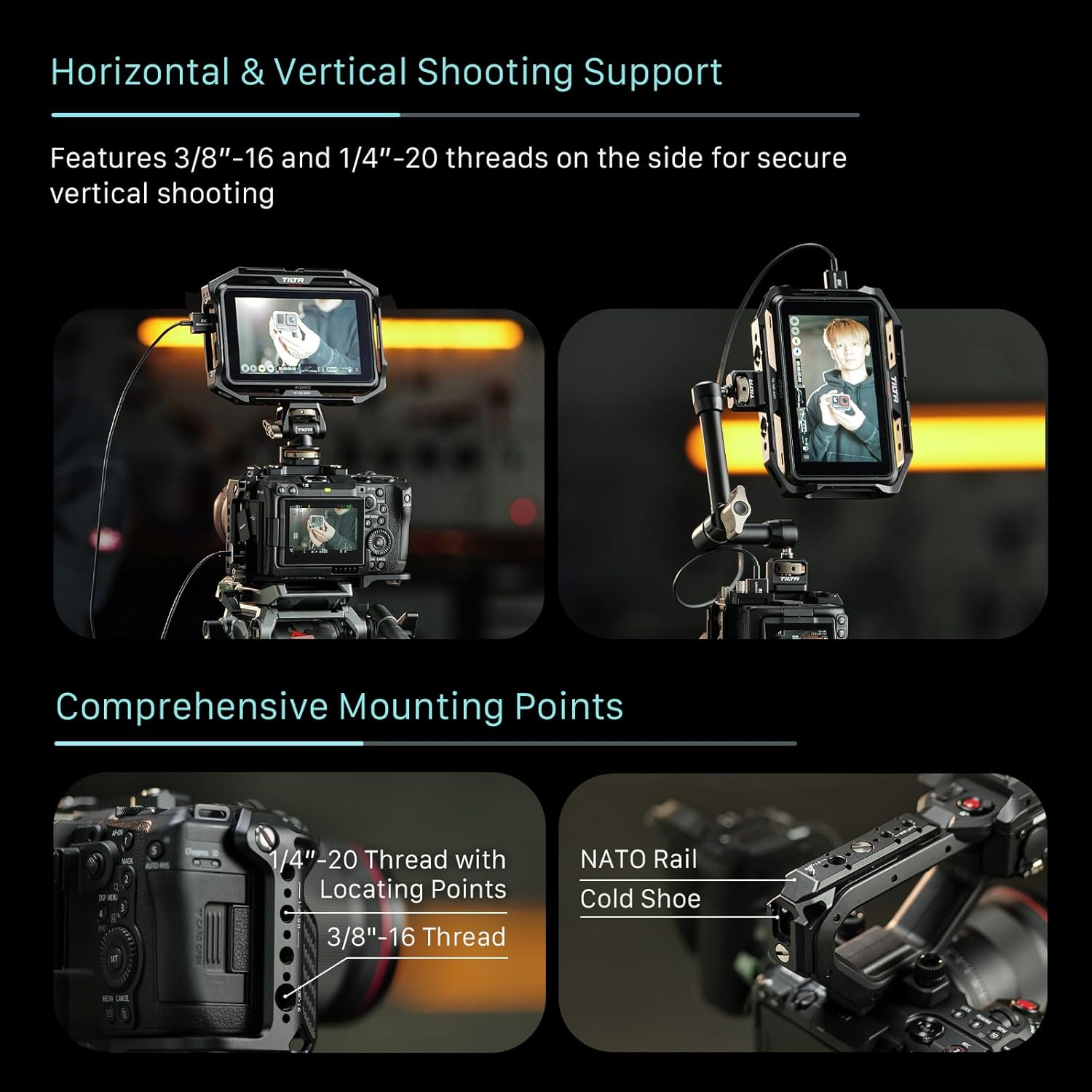 Tilta Camera Cage Base Kit Compatible with Canon C50 Camera | Modular Full/Half Cage Design | Arca Bottom Plate, NATO Rail, Cold Shoe | Multiple Mounting Threads | Xeno Side Handle | Black