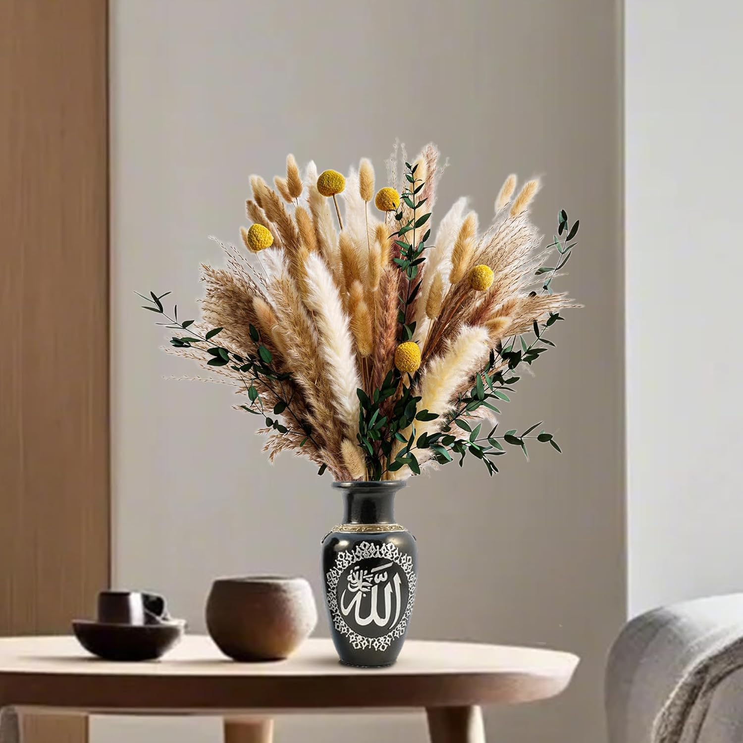 Boho Dried Flowers Bouquet &ndash; Olive Green Wall Decor, Pampas Grass Bouquet, Rustic Flower Arrangement, Moody Office & Bedroom Decor, DIY Home Vase Filler, Farmhouse Floral, Boho Wedding Bouquet image number 1