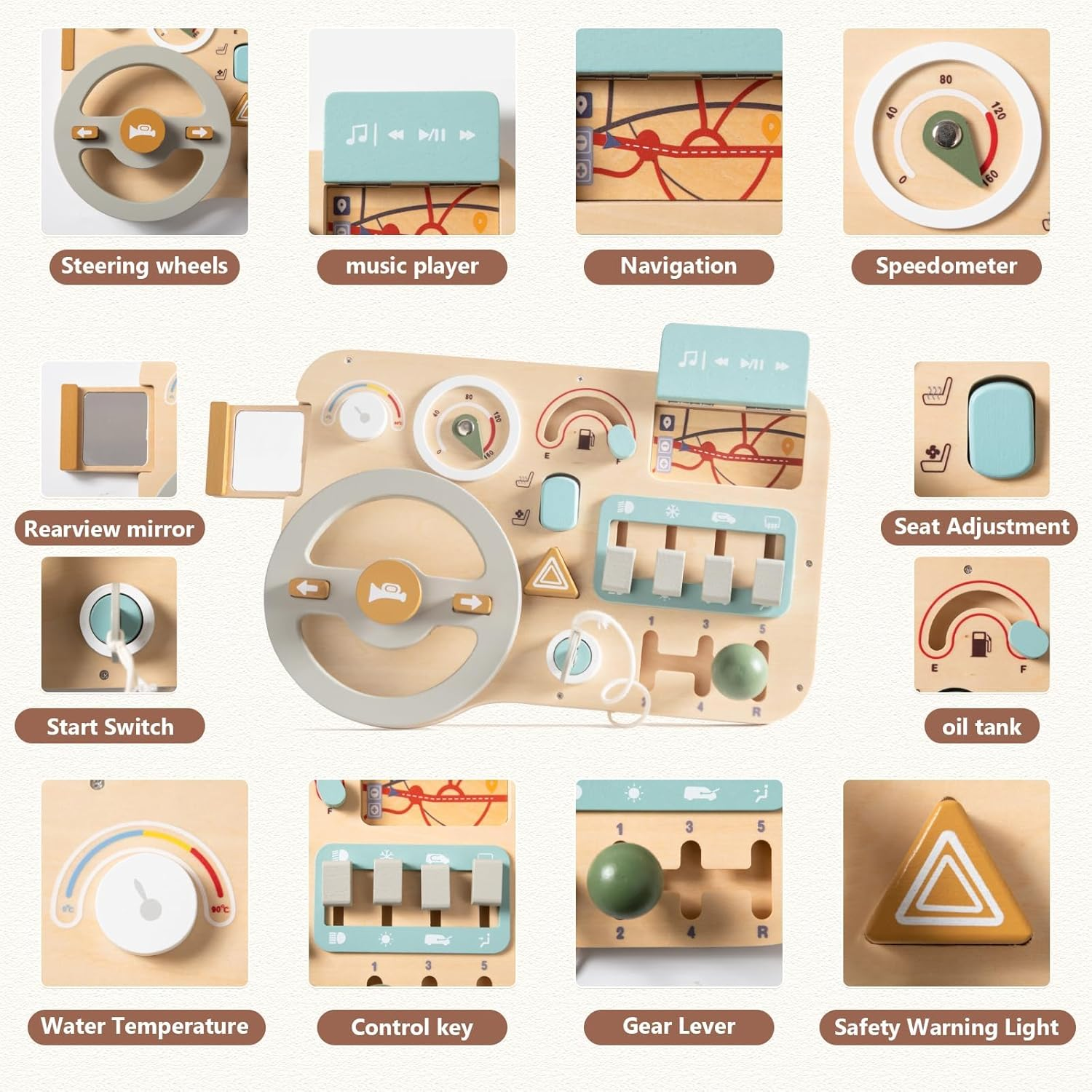 IEATFO Montessori Busy Board Wooden Sensory Toys Steering Wheel for Toddlers, Car Driving Toddler Busy Board Wooden Sensory Toys for Kids 3+ Years Old Preschool Learning Toy with Fine Motor Skills image number 4