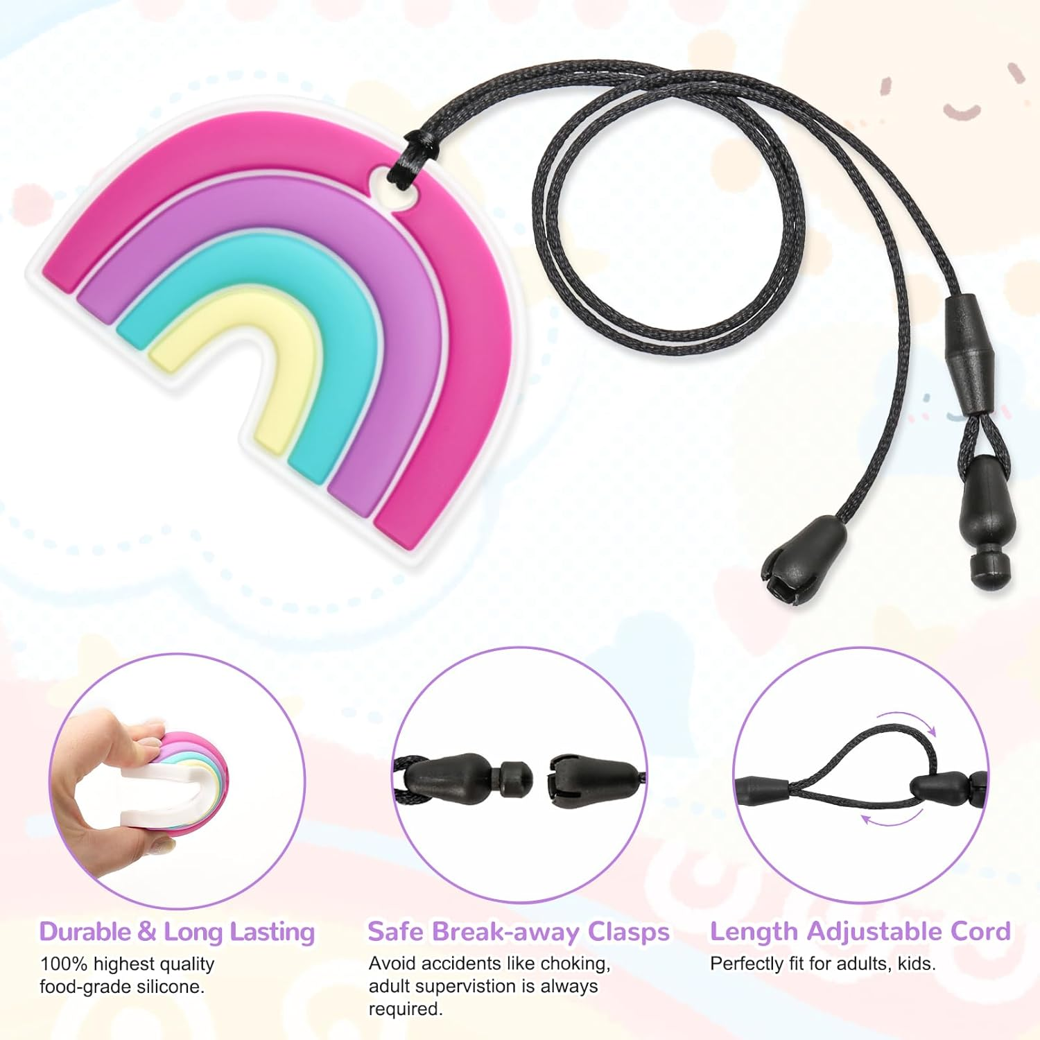 MR.TIMELAG Chew Necklaces for Adults and Babies - Butterfly 5-Piece Set, Bpa-Free Silicone Sensory Chew Necklaces for Anxiety Relief, Easy to Hold, with Massage Blocks to Relieve Teething Pain image number 3