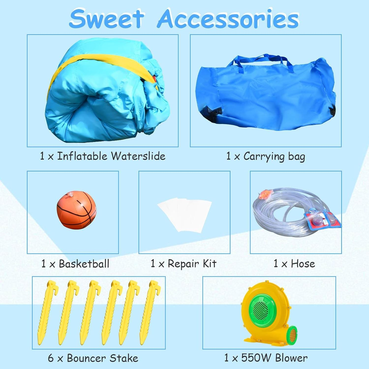 HONEY JOY 6 in 1 Inflatable Water Slide Water Park, Kids Jumping Castle Splash Pool W/Climbing Wall, Water Cannon, Basketball Hoop, Inflatable Bounce House Outdoor for Children (With 550W Blower) image number 3