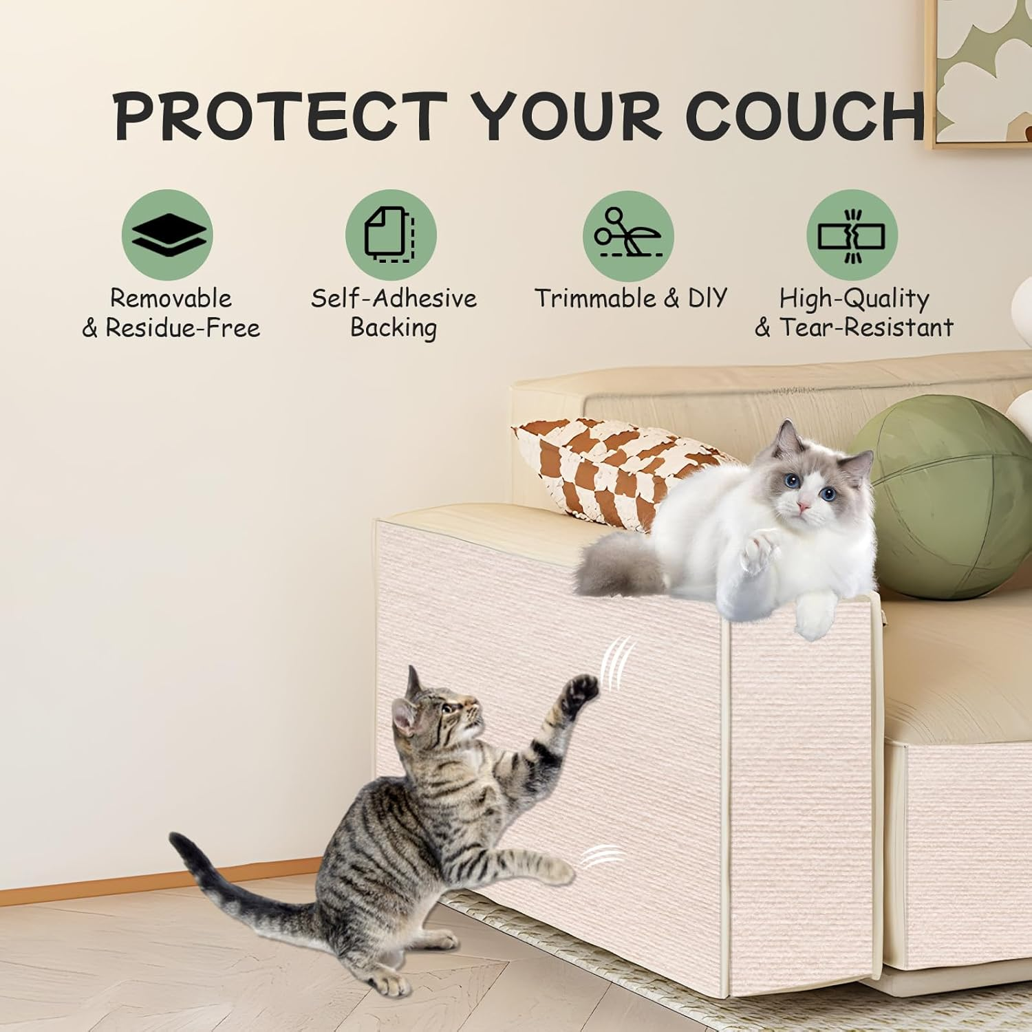 Furniture Pet Protectors Sofa Protector for Cats Couch Corner Protectors for Cat Scratch Furniture Protector Corner Beige 15.8"&times;23.6" image number 5