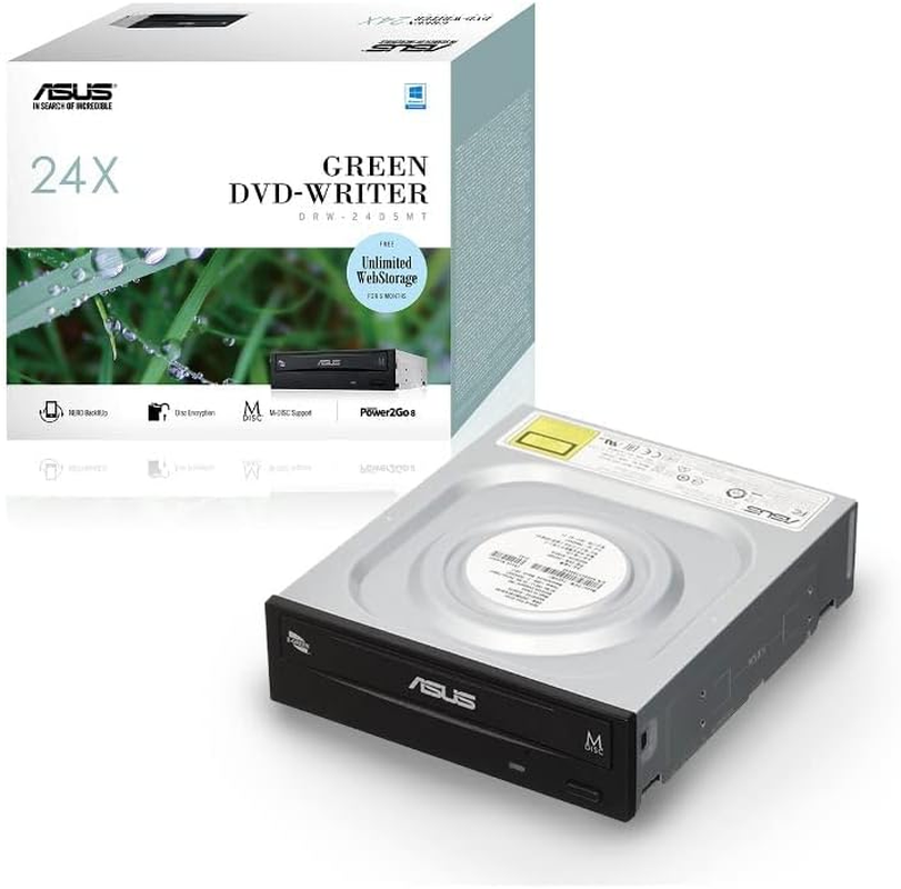 ASUS DRW-24D5MT - Internal 24X DVD Burner with M-DISC Support for Lifetime Data Backup Black image number 3