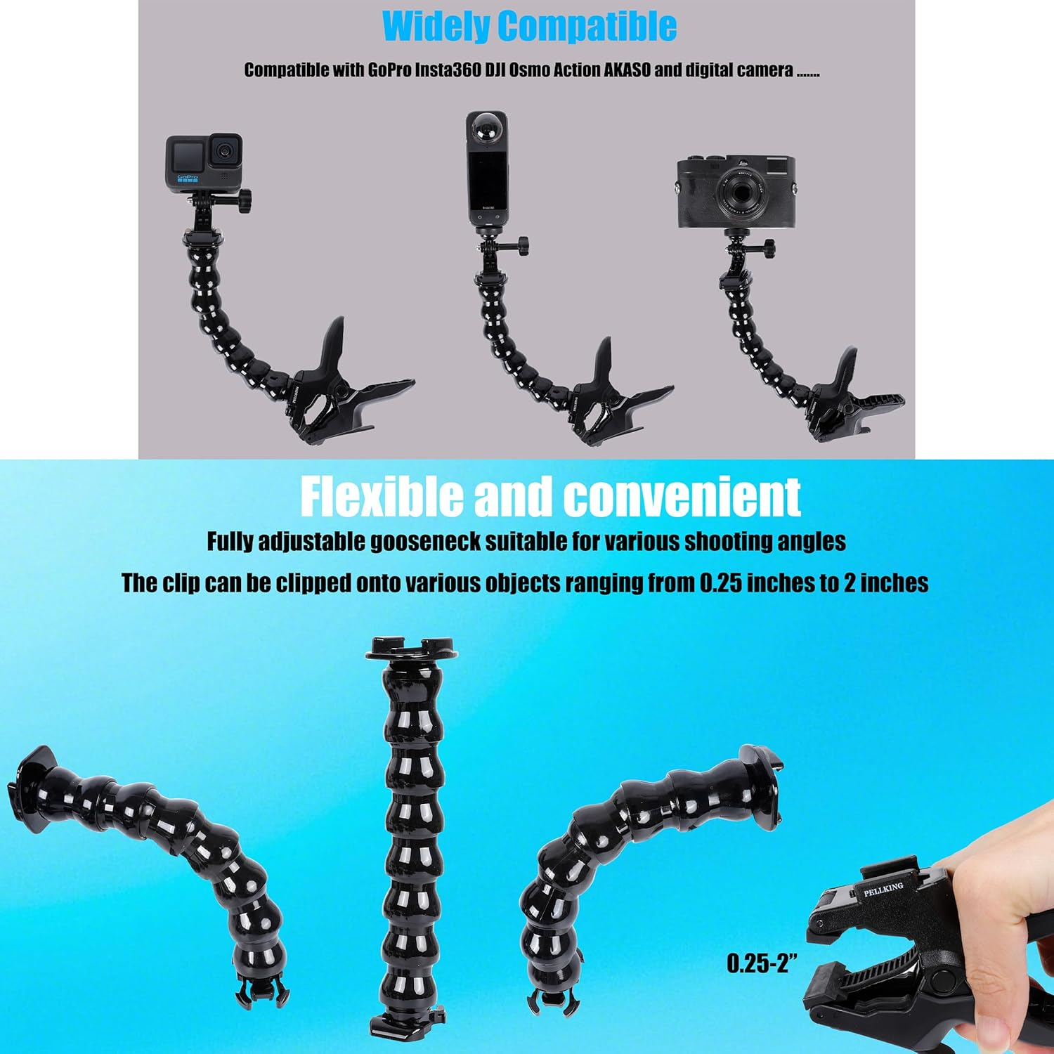 Pellking Gooseneck Super Clamp Mount for DJI Osmo Pocket 3 & Action Cameras image number 2