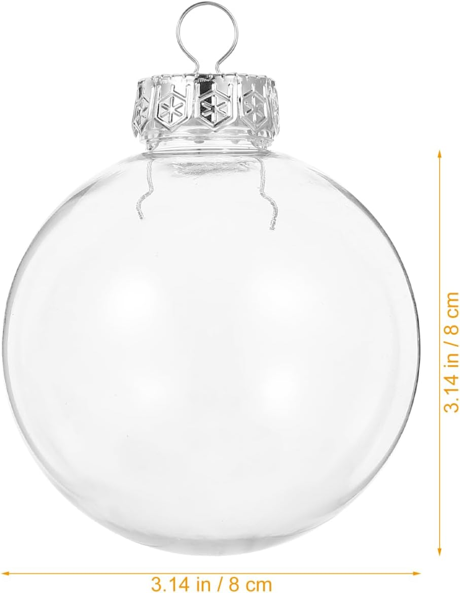 SEWACC 20Pcs Clear Plastic Fillable Ball Ornament Set 8Cm Holiday Ornaments Transparent Christmas Decoration Baubles for Xmas Tree Home Decor Party Wedding