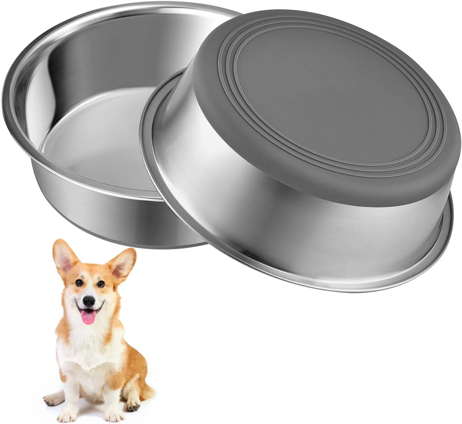 Stainless Steel Dog Bowl Set Metal Dog Bowls - Heavy-Duty with Non-Slip Rubber Base, Food Grade, Rust Resistant for Small to Medium Dogs, Easy to Clean and Dishwasher Safe (0.9 Litre Each, Set of 2) image number 5