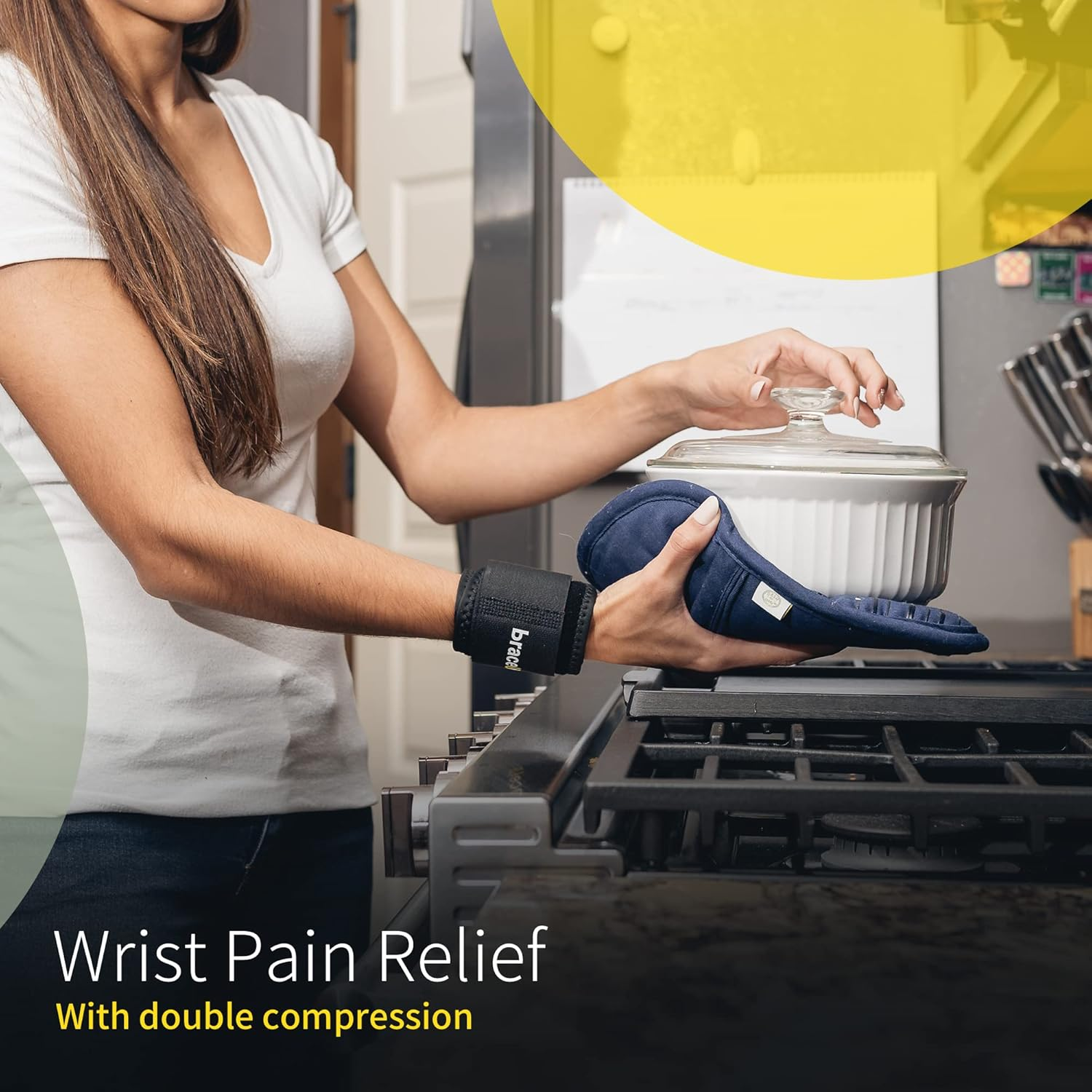 Braceup Wrist Compression Strap - Wrists Wrap, Wrist Band, Brace for Tendonitis, Tennis, Gym, Workout, One Size Adjustable (Black), 1 PC image number 1