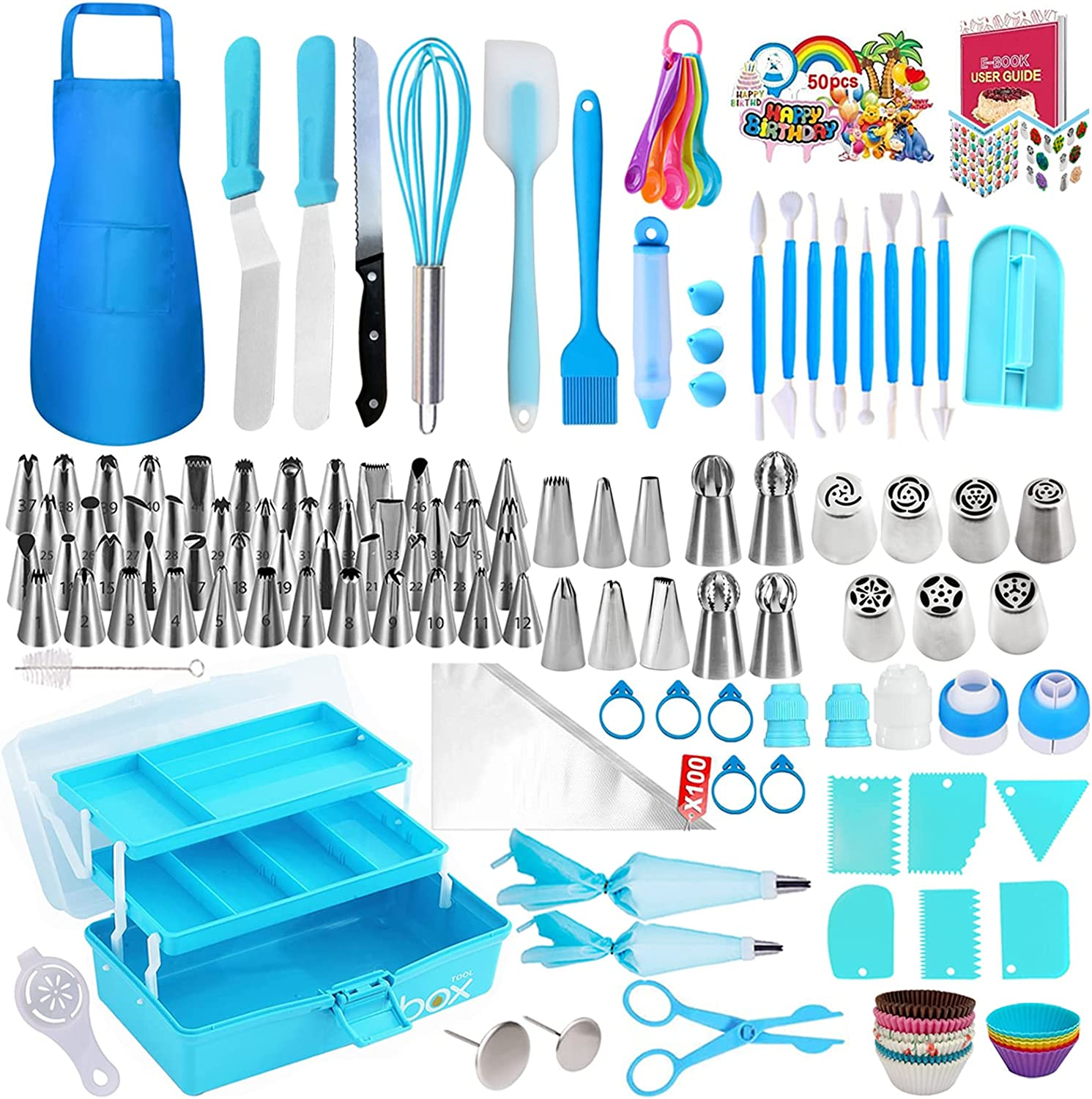 Makmeng Cake Decorating Tools Supplies Kit - 368Pcs Baking Supplies with Storage Case for Beginners - Icing Piping Bags and Tips Set for Cookies, Cupcake & Cake Frosting Fondant Decorating image number 4