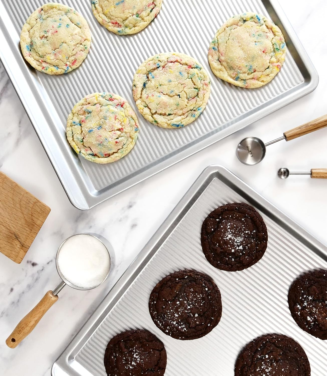 USA Pan Bakeware Cookie Sheet, Warp Resistant Nonstick Baking Pan, Made in the USA from Aluminized Steel, Large Set of 2 image number 1