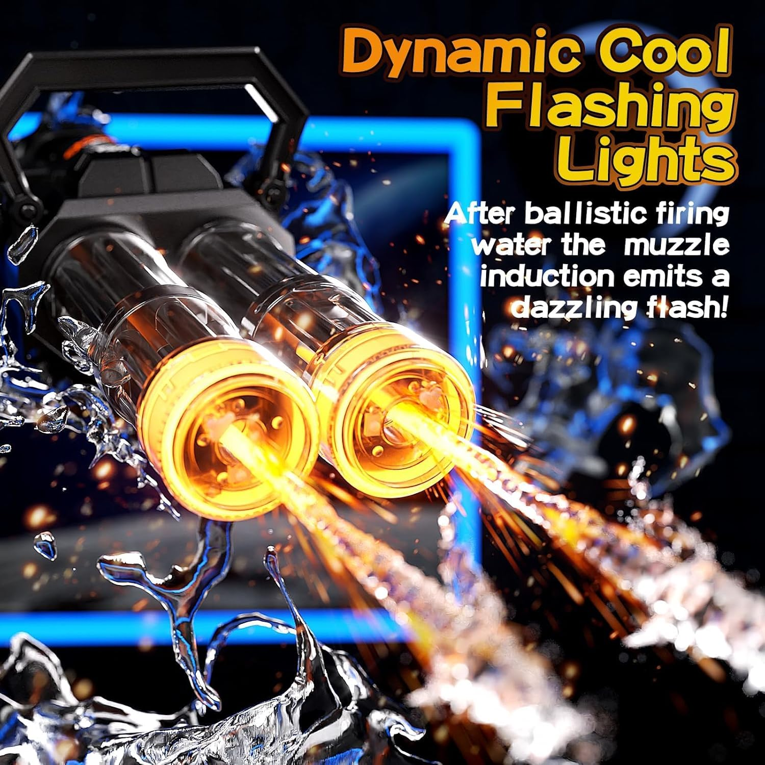 Gatling Electric Water Gun, New Double Barrel Gatling Water Guns with Rotating and LED Light,Adult High Power Rechargeable Water Gun with Backpack Tank,Two Batteries,Outdoor Toys for Kids 8-12 image number 4