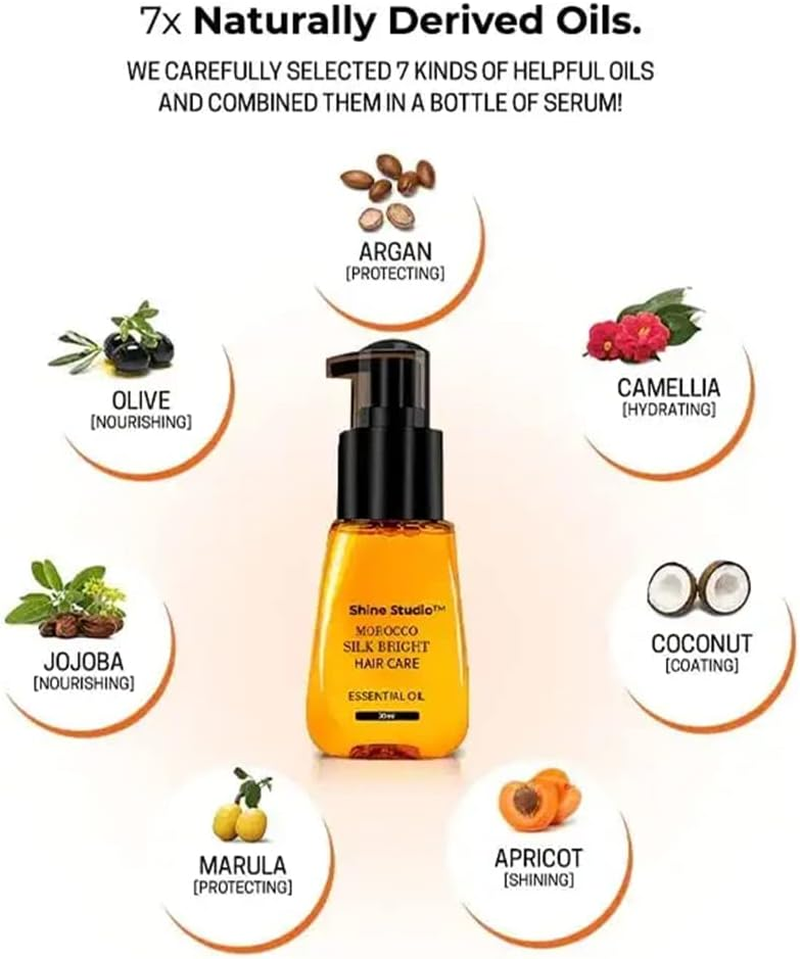 Shinestudio Anti-Frizz Hair Serum, Shine Studio anti Frizz Hair Serum, Shine Studio Morocco Silk Bright Hair Care, Hair Care Essential Oil Reduce Dry Hair (3 Pcs) image number 4