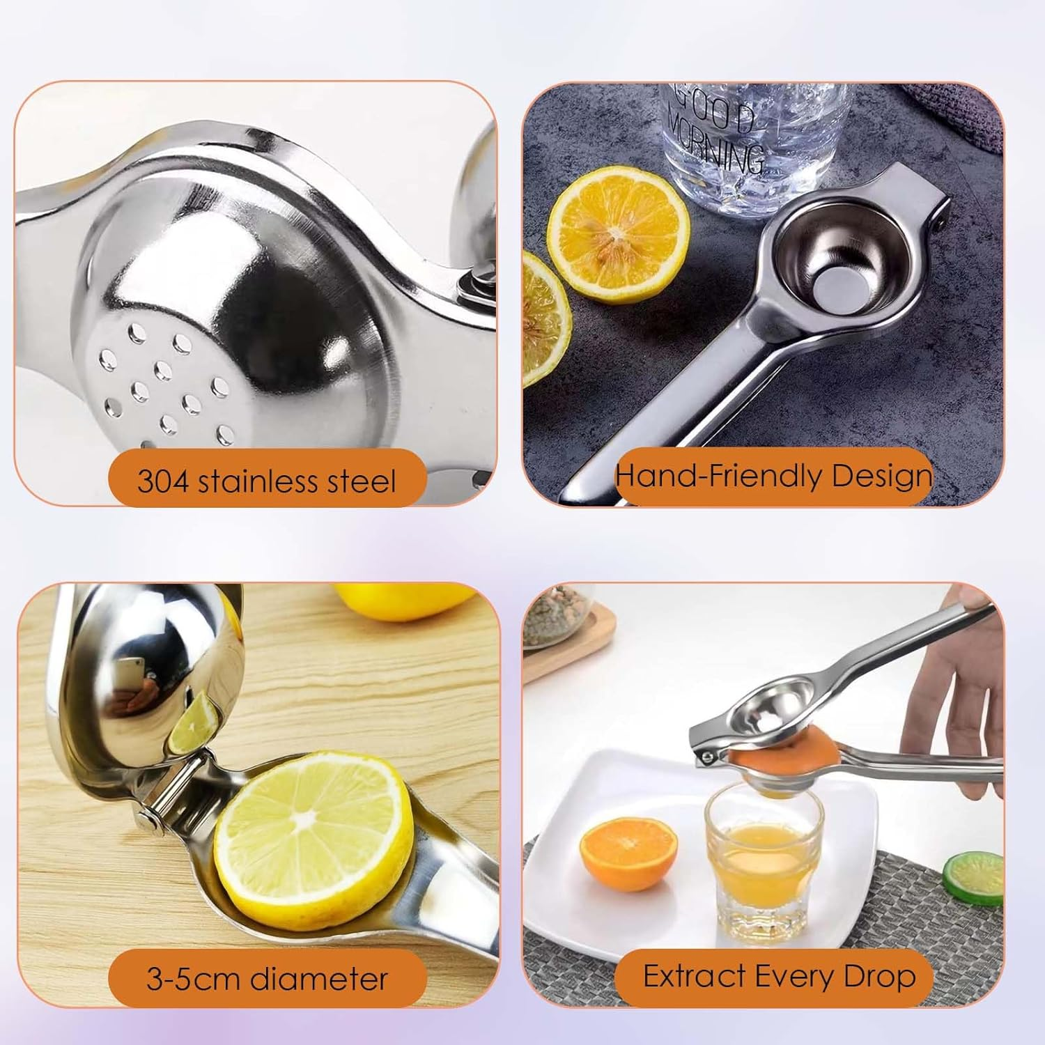 Loimon Lemon Squeezer Juicer, Stainless Steel Manual Juicer, Sturdy and Durable Kitchen Tool,Citrus Fruit Juicer for Lime Orange