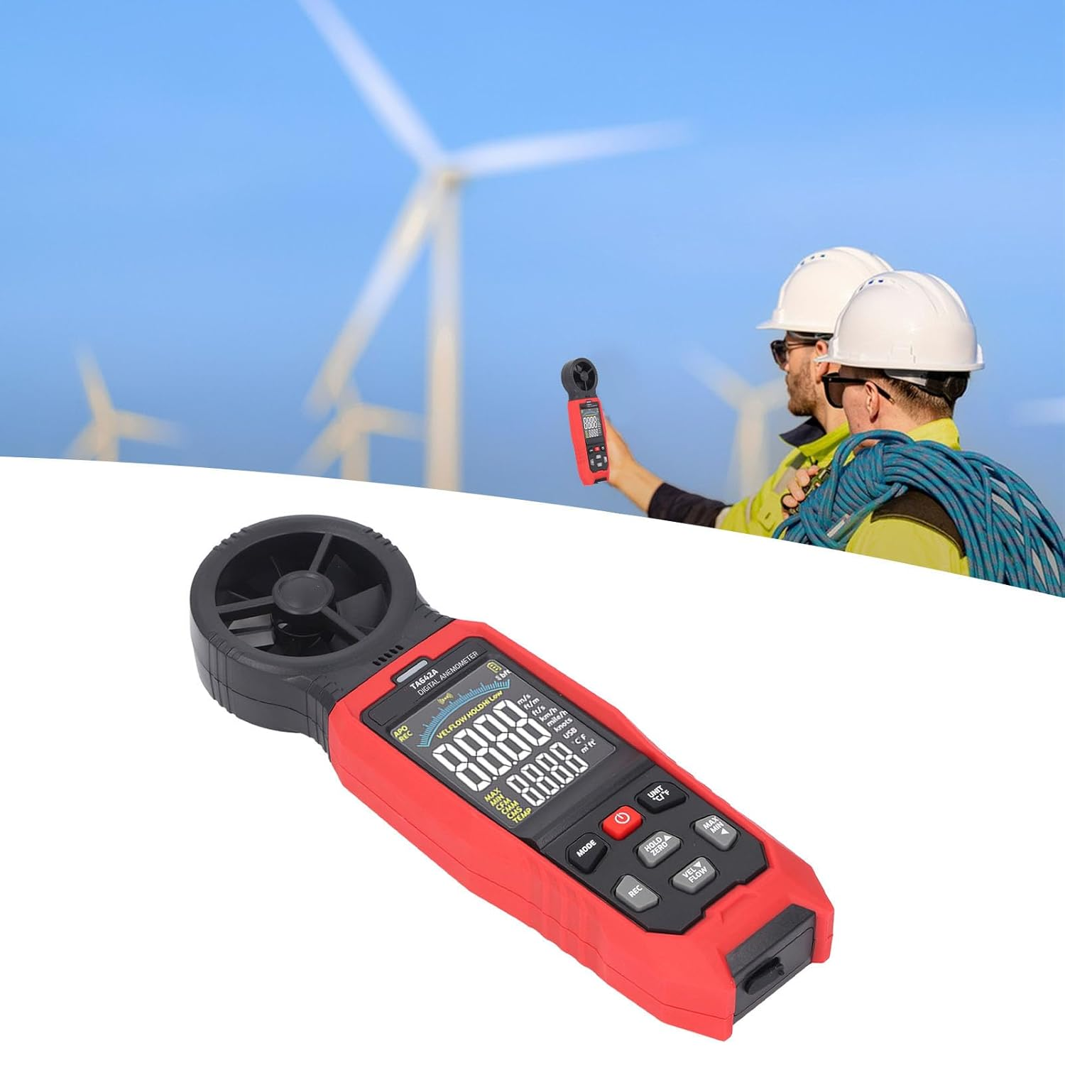 8 Vane/Wing Handheld Anemometer for Wind Speed Temperature Airflow Measurement, Wind Speed Temperature Airflow Measurement with Easy Switching between Units for Data Tracking image number 2