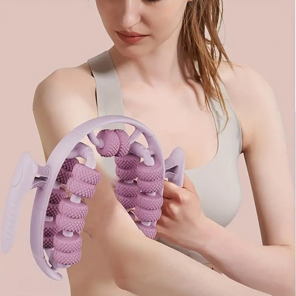 AIMALL Enhanced Fitness Roller, 26-Round Leg Massager Ring, Leg Roller Calf Muscle Relaxation, Yoga Wheel, Deep Tissue Massage for Improved Circulation and Muscle Tone - Pink image number 6