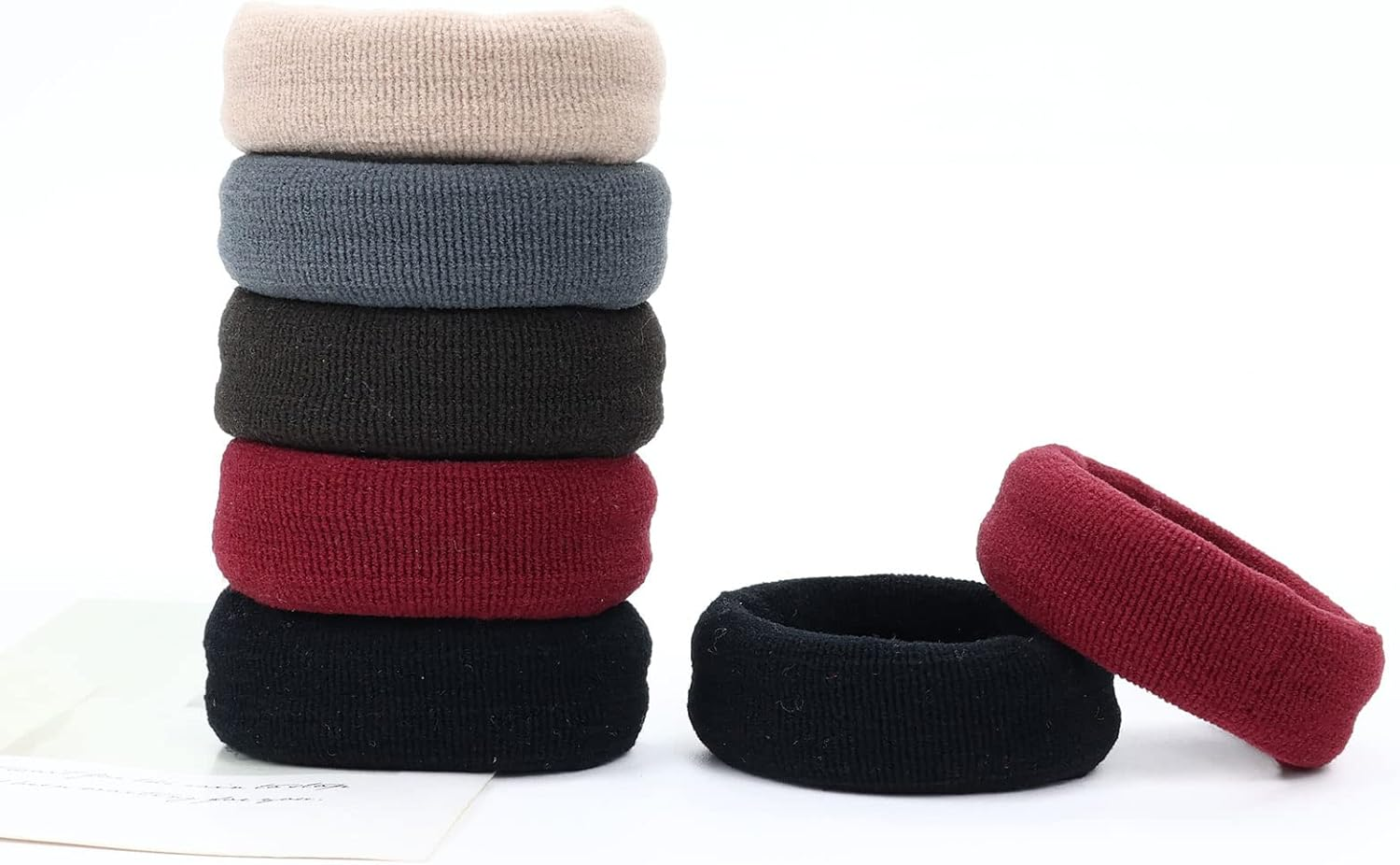 20 Pack Colorful Black Terry Cloth Knit Stretchy Elastic Wide Thick Hair Ties Scrunchies Elastics Hairbands Rubber Hair Bands Ties Ring Ponytail Holder Ponytail Twist Hair Accessories for Women Girl image number 6