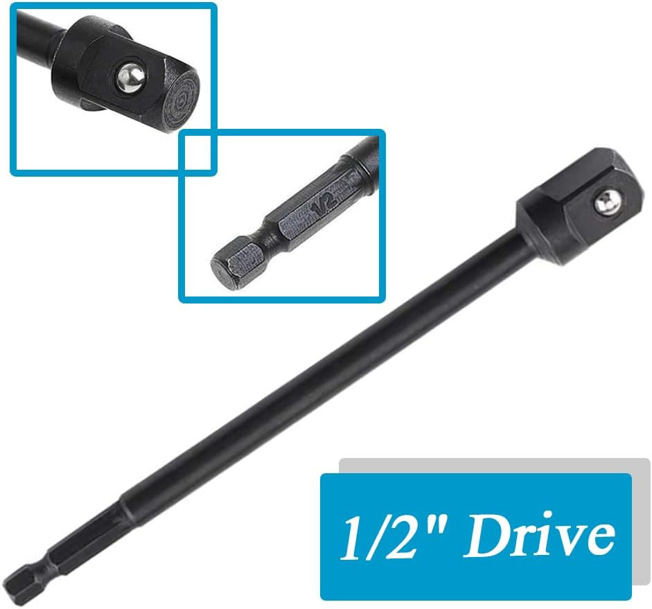 Bestgle 3 Pcs Long Impact Grade Socket Adapter, 150Mm Impact Wrench Socket Extension Bar 1/4 Inch Hex Shank to Square Socket Drill Bits 1/4" 3/8" 1/2" Square Drive for Power Drills & Impact Drivers image number 3