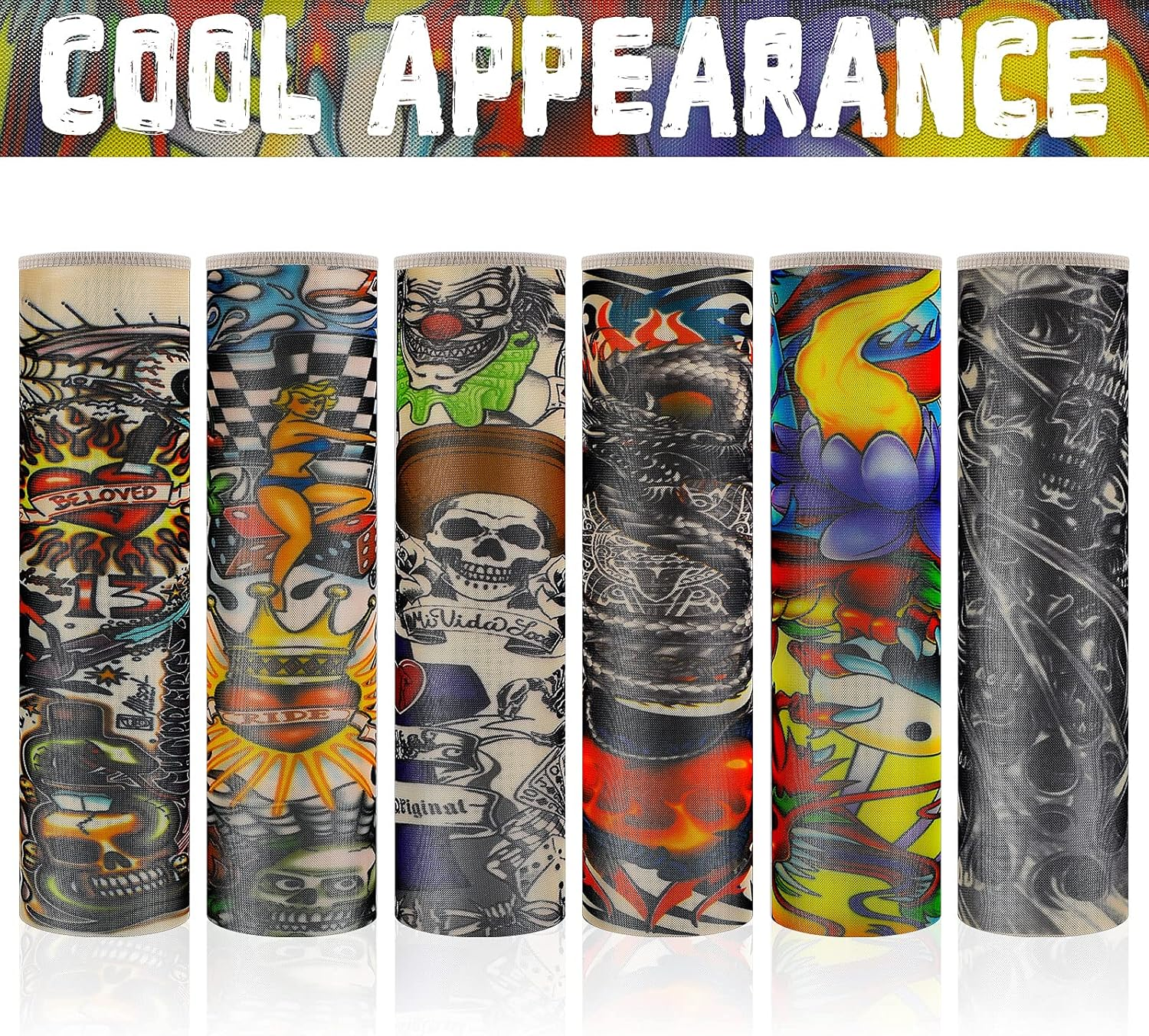 Hicarer 12 Pieces Tattoo Arm Sleeves for Kids Temporary Kids Tattoo Sleeve UV Sun Protection Kids Arm Sleeves