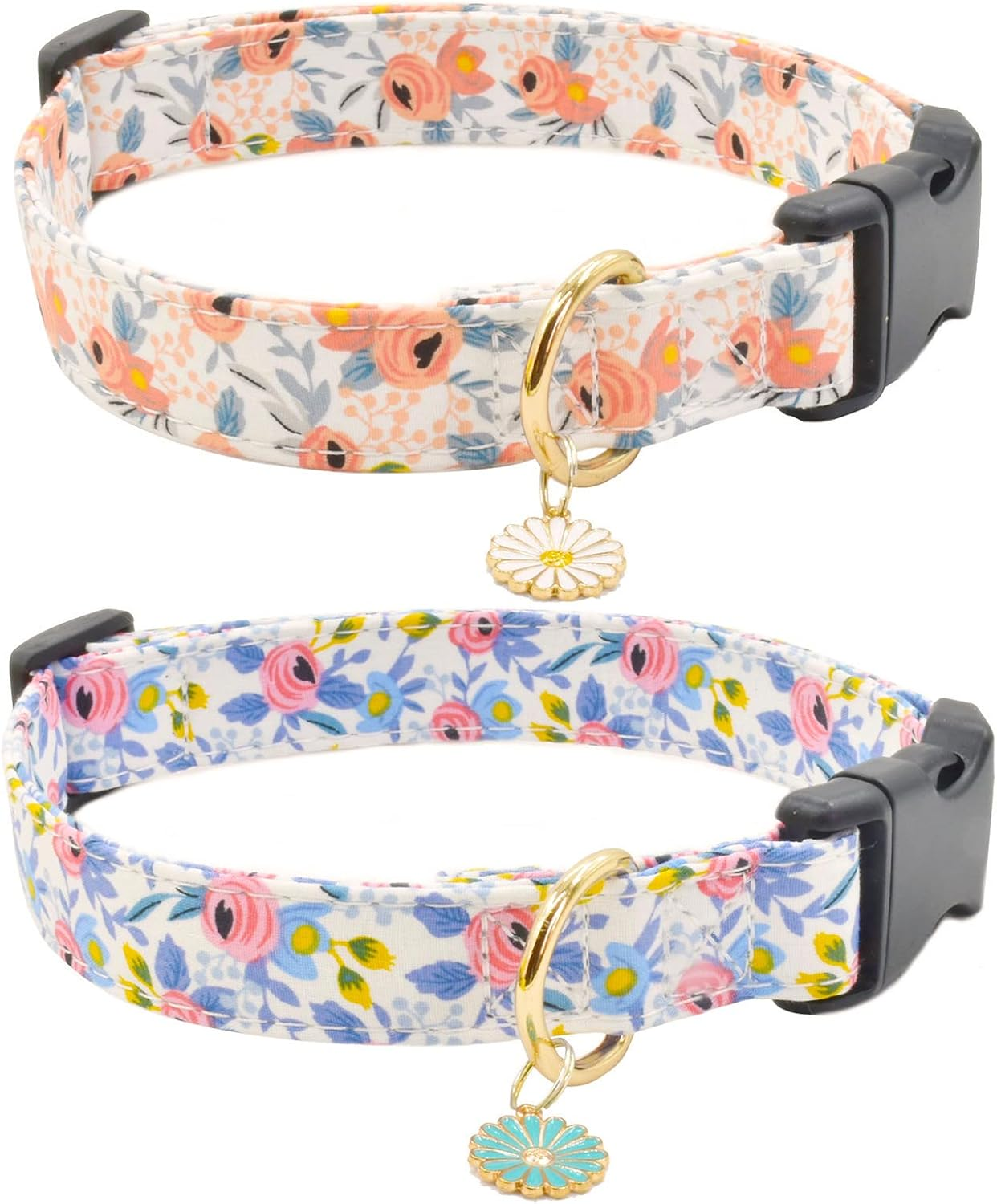 2 PCS Cotton Dog Collar Soft Cute Flower -3 Sizes Soft Nylon Puppy Collar Adjustable for Girl Female Small Medium Large Dogs (M(13-18In), Flower-1) image number 5