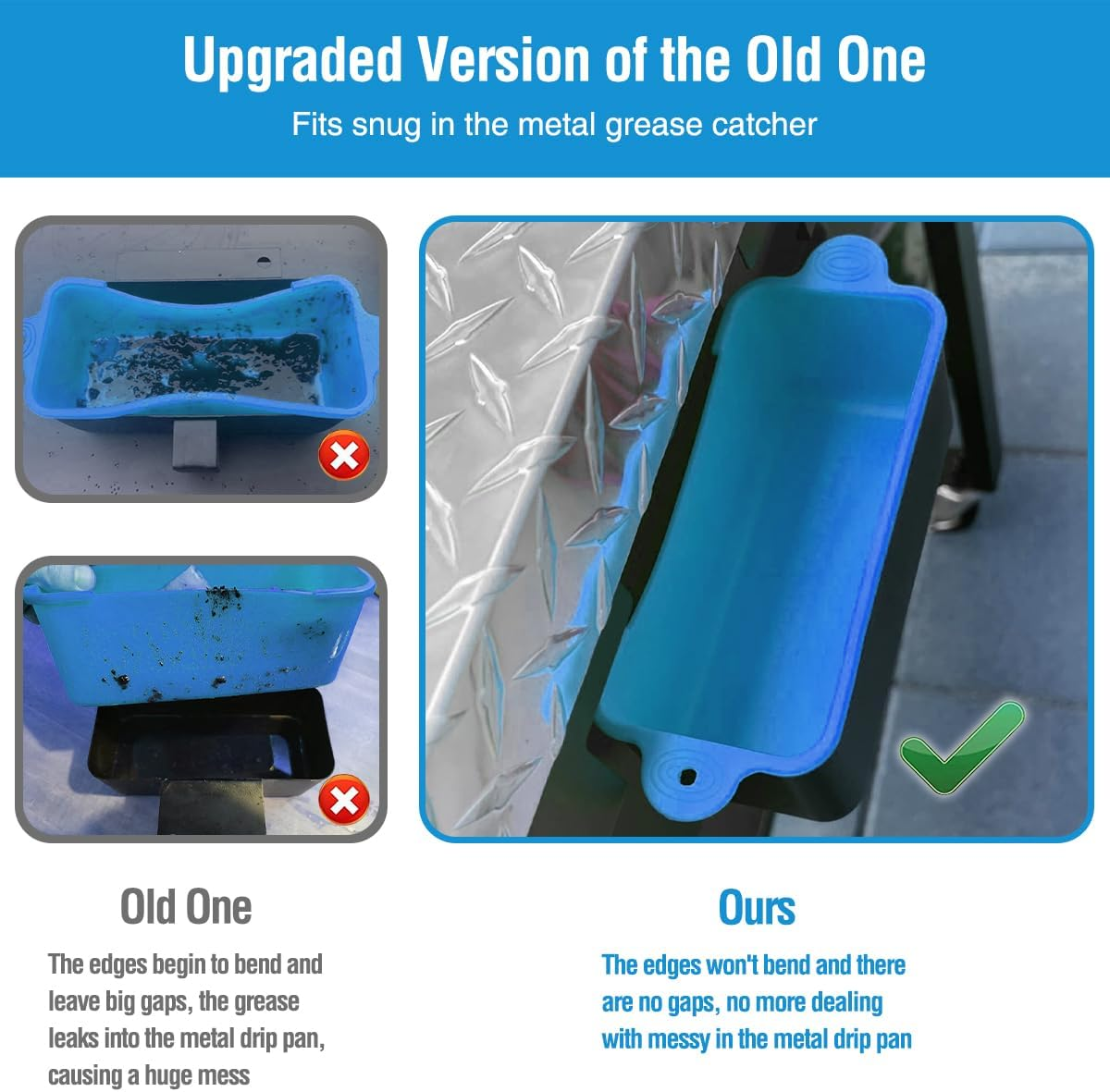 2 Pack Blackstone Silicone Grease Cup Liners for 36 28 22 17 Inch Griddle, Reusable Grease Catcher Liner Grill Grease Tray Blackstone Accessories, Replacement of Aluminum Foil Drip Pans, Blue - Blue image number 3