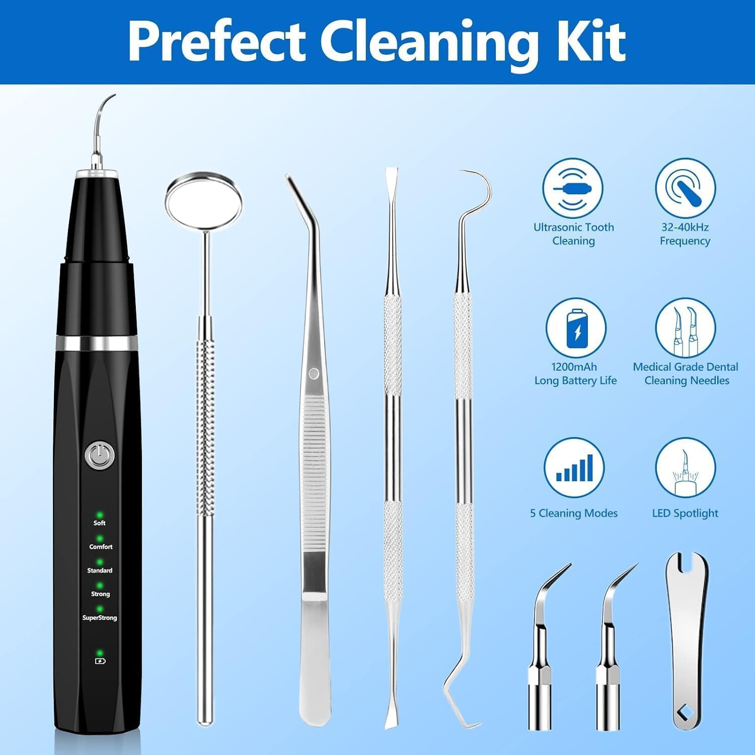 WORLDTREE Pet Ultrasonic Teeth Cleaner, Professional Dental Cleaning Kit for Dogs and Cats, Plaque and Tartar Remover (BLACK) image number 1